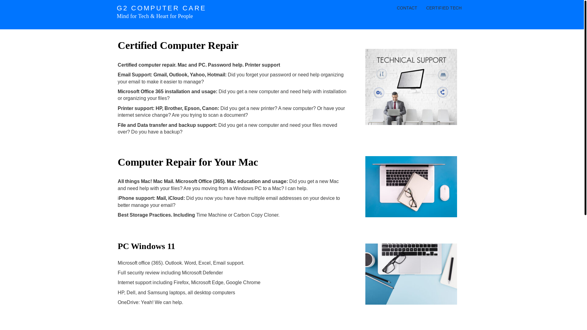website screenshot of https://g2computercare.com/