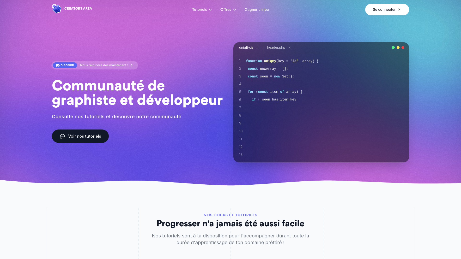 website screenshot of https://creatorsarea.fr/