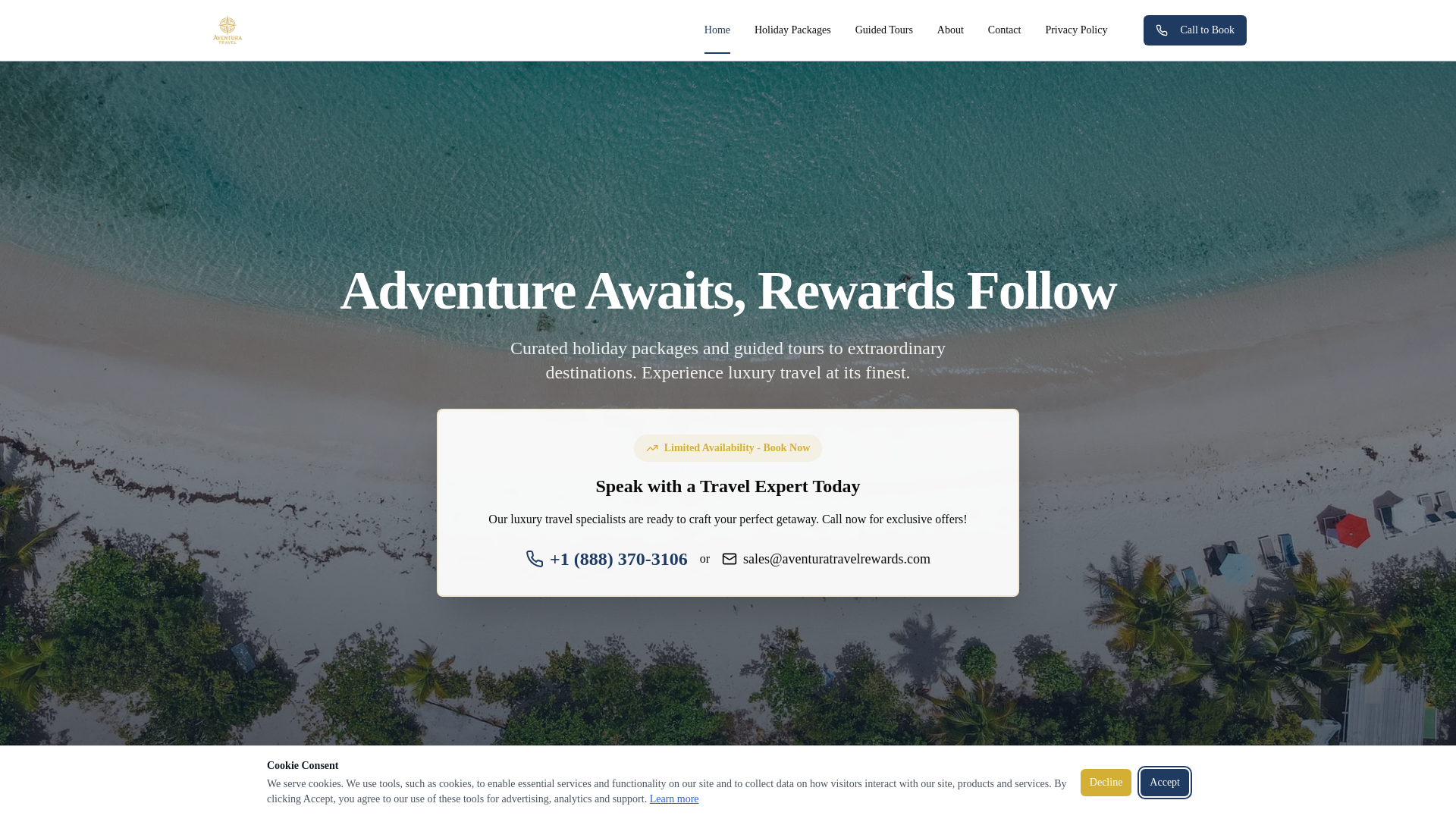 website screenshot of https://aventuratravelrewards.com/