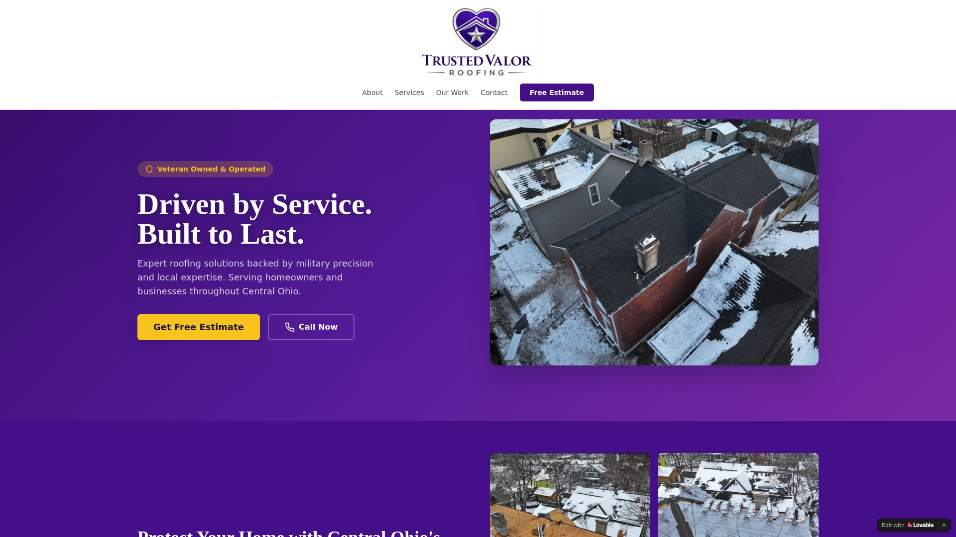 website screenshot of https://trustedvalorroofing.com/