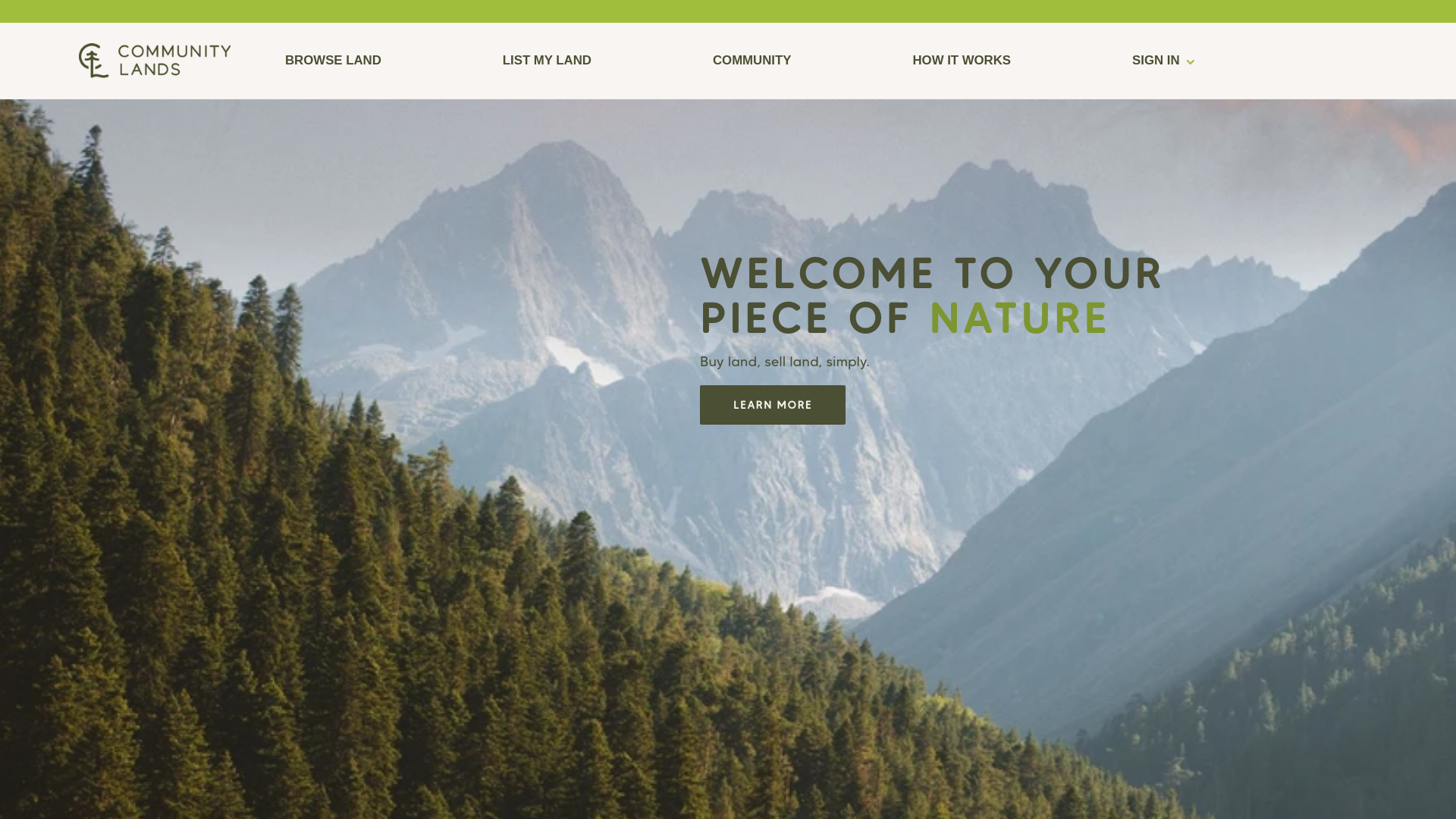 website screenshot of https://communitylandslistings.com/