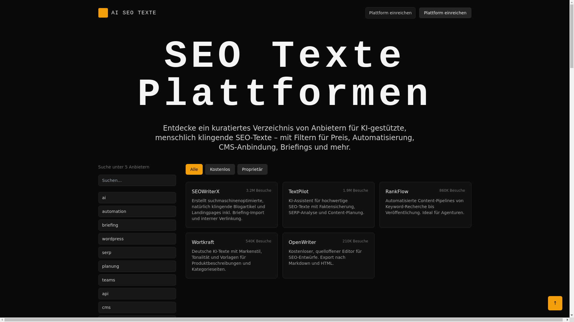 website screenshot of https://aiseotexte.de/