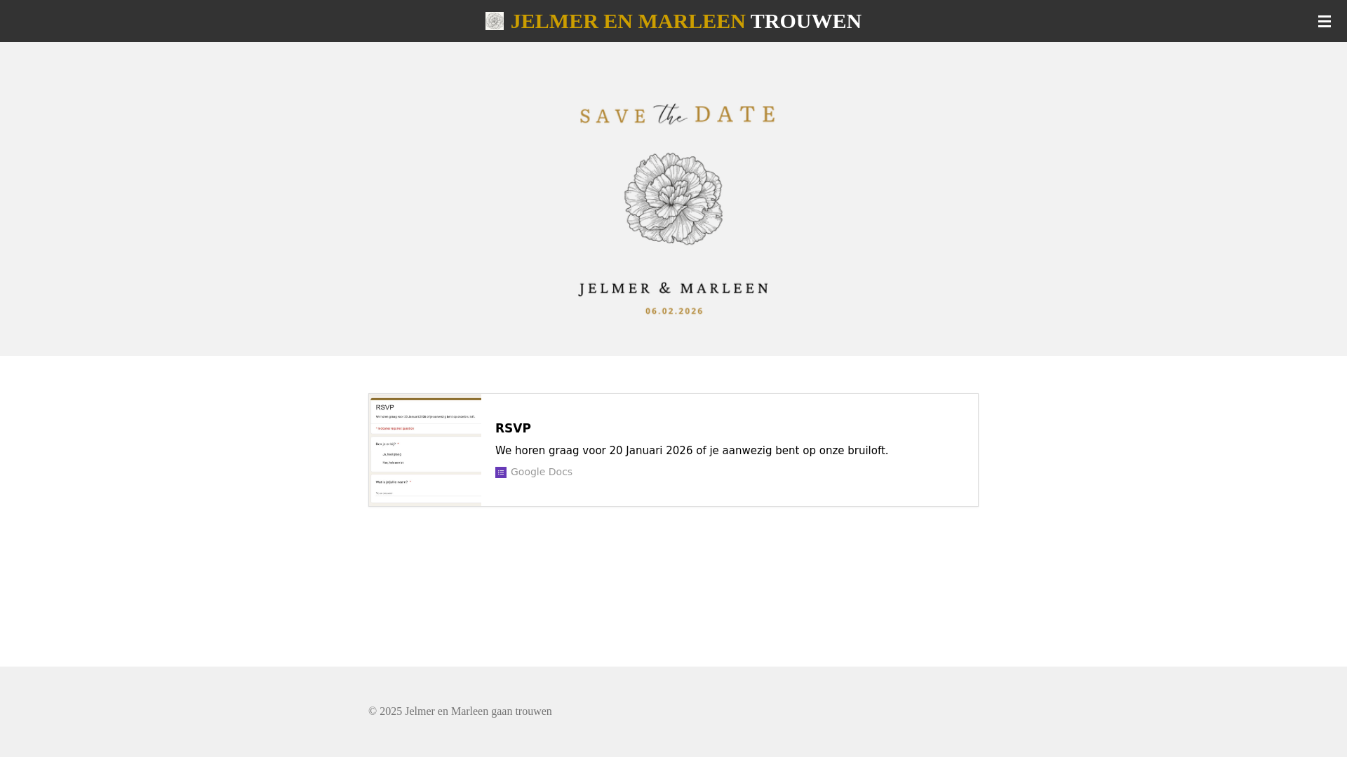 website screenshot of https://jelmerenmarleentrouwen.nl/
