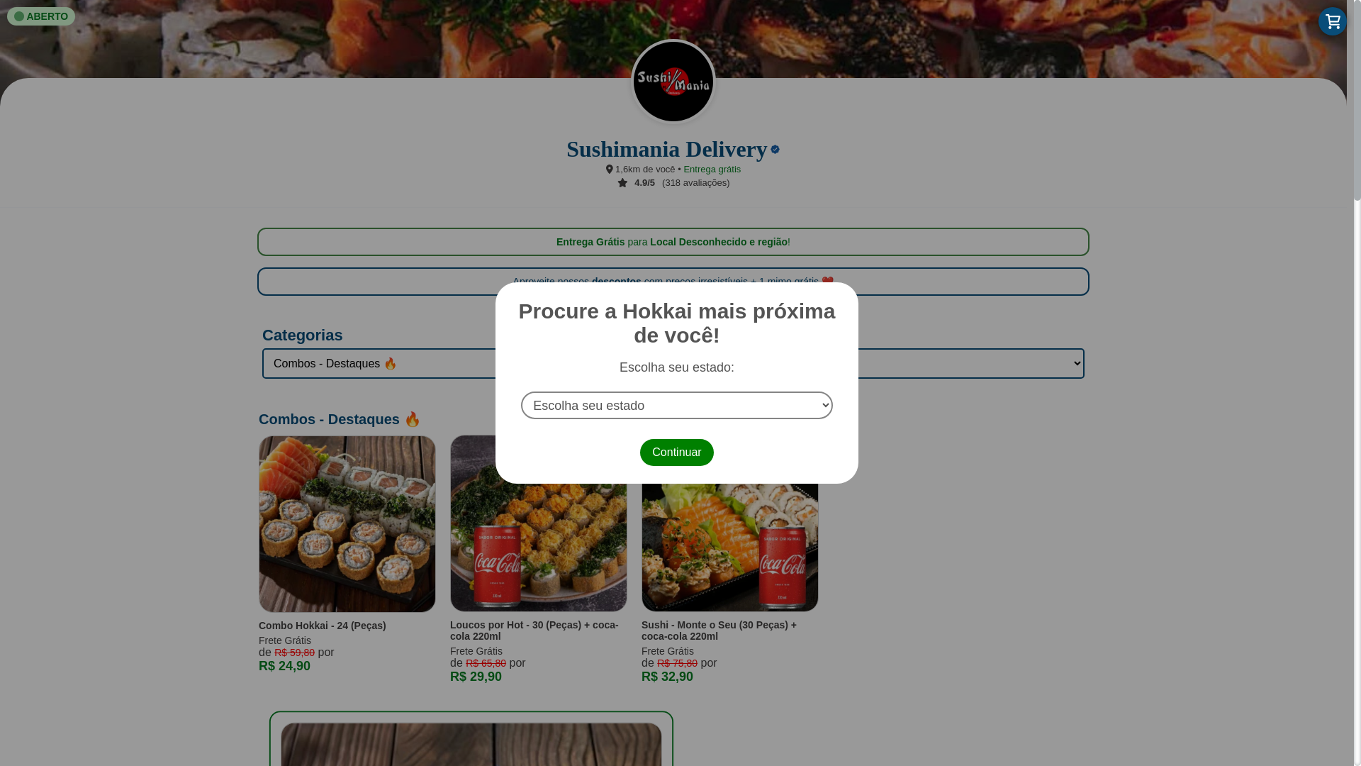website screenshot of https://sushimaniadelivery.site/