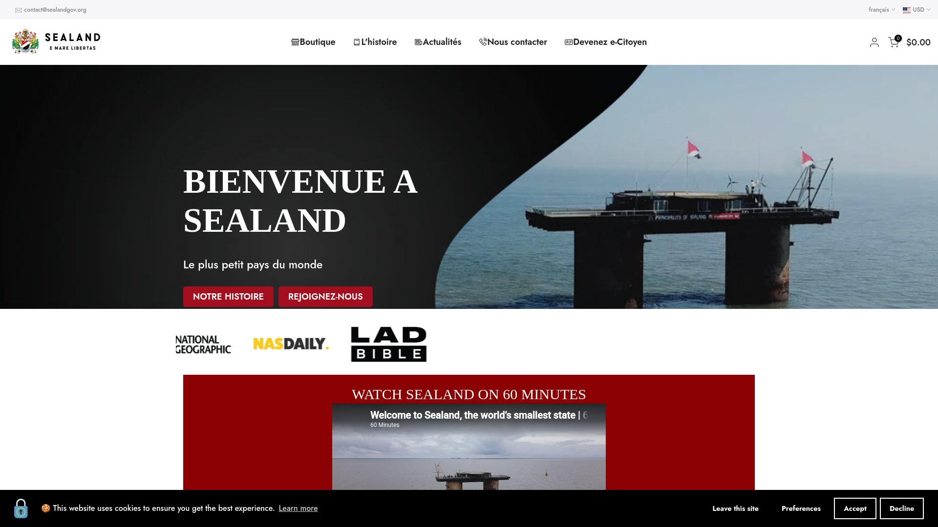 website screenshot of https://sealandgov.org/fr-eu