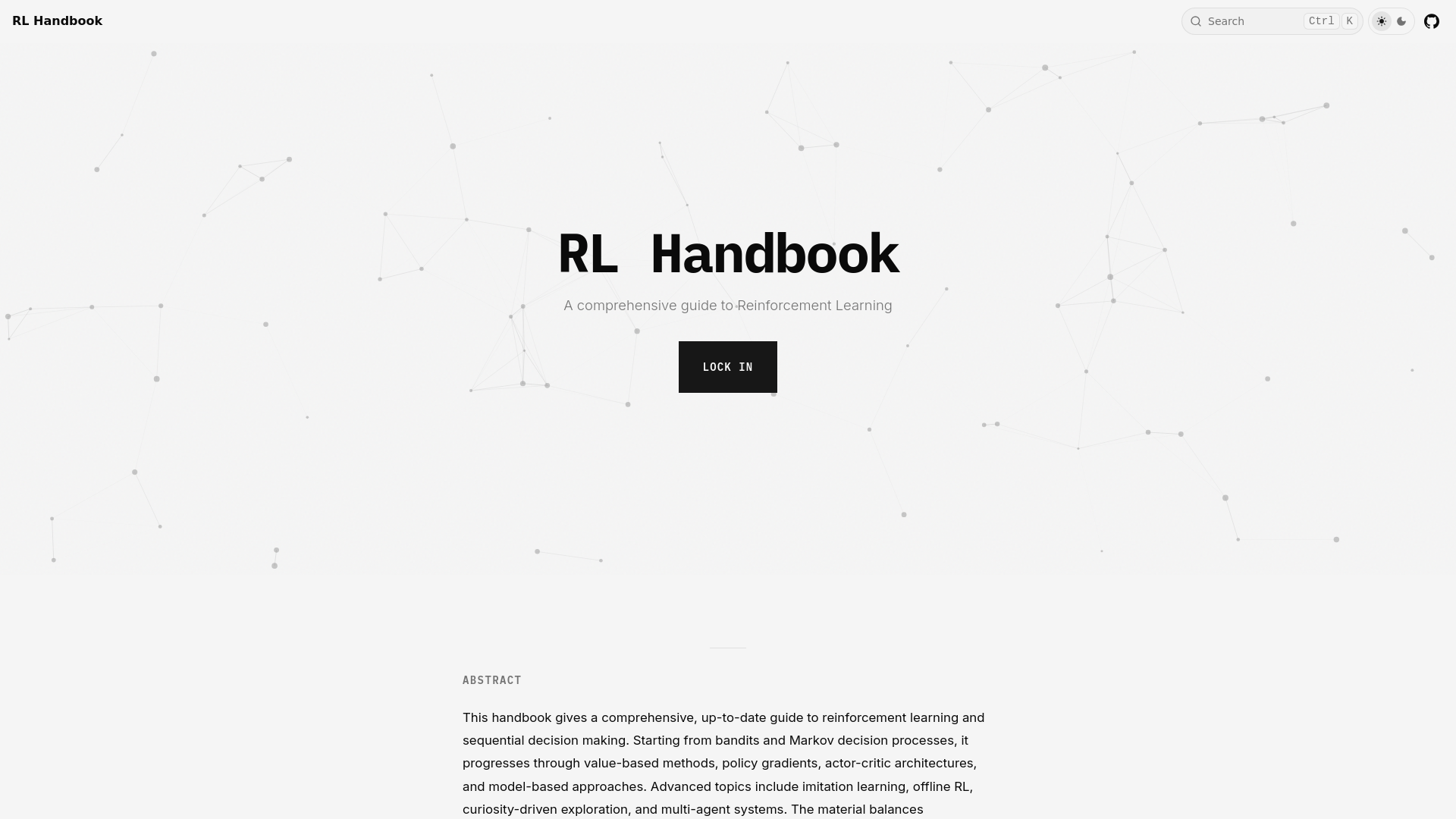 website screenshot of https://rl-handbook.com/