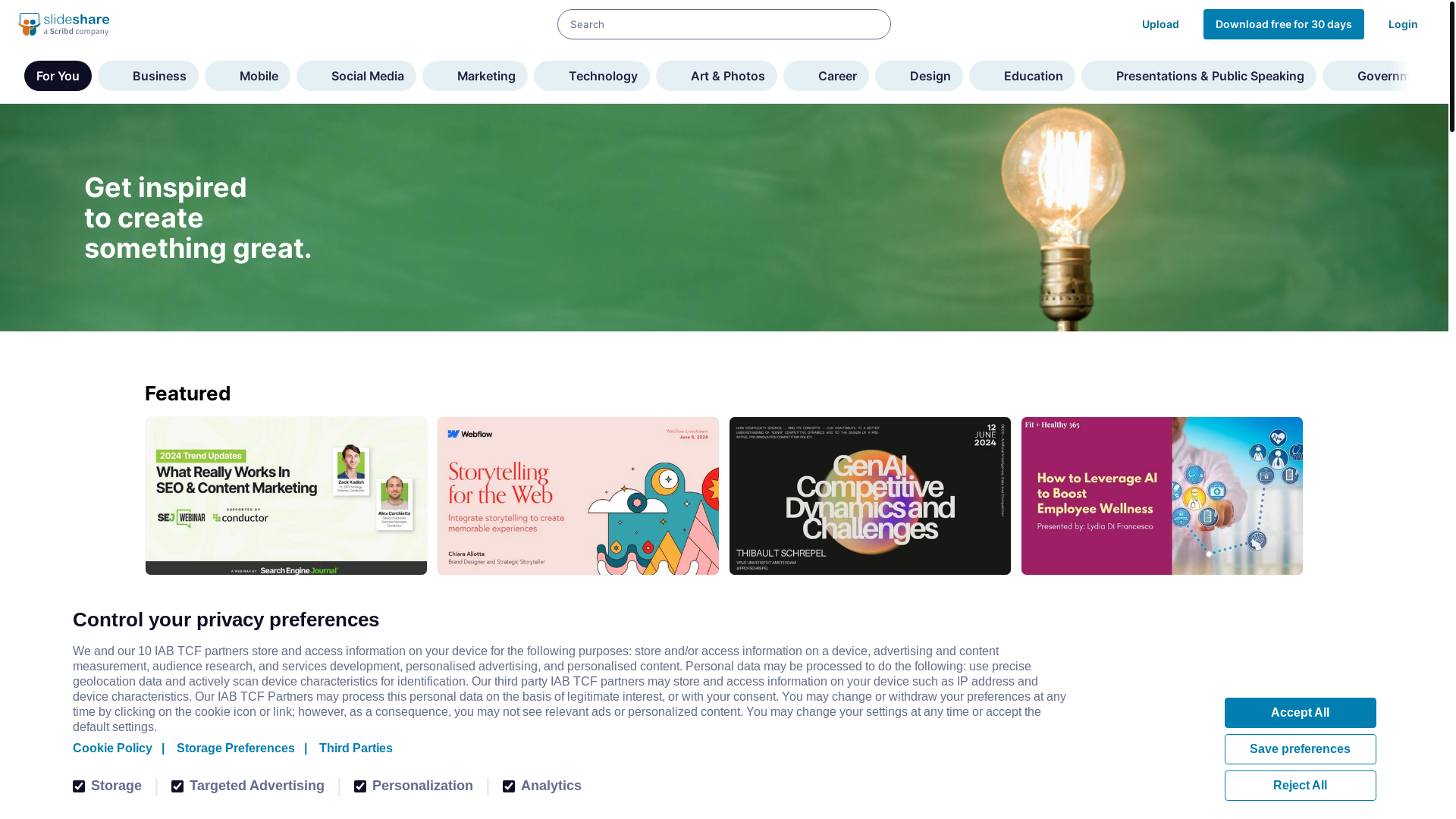 website screenshot of https://www.slideshare.net/