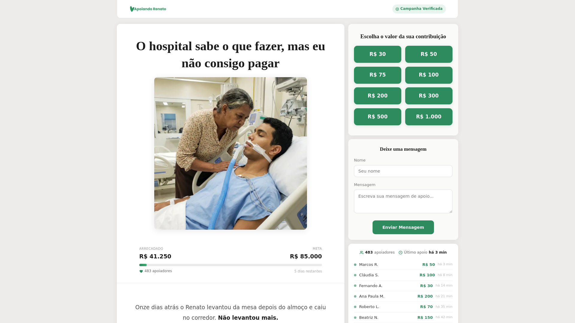 website screenshot of https://apoiandorenato.com/