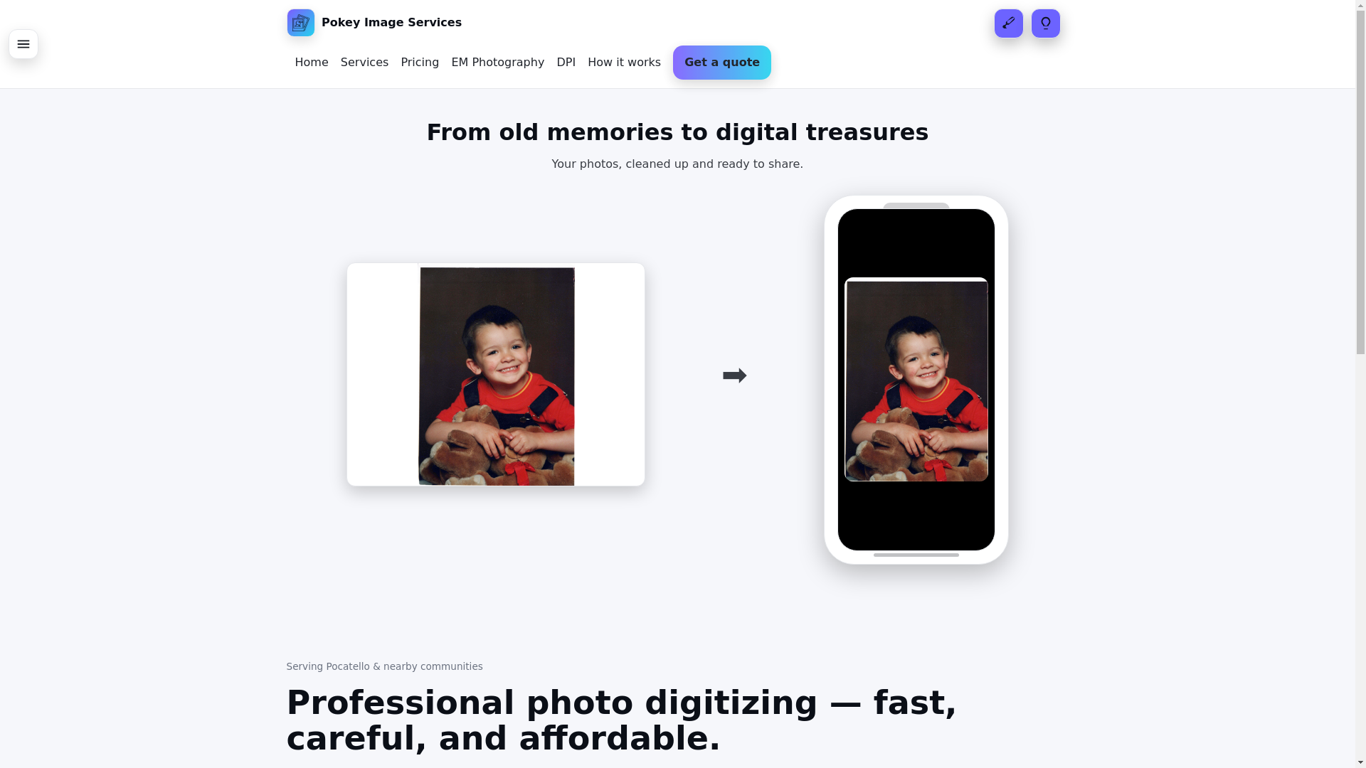 website screenshot of https://pokeyimageservices.com/