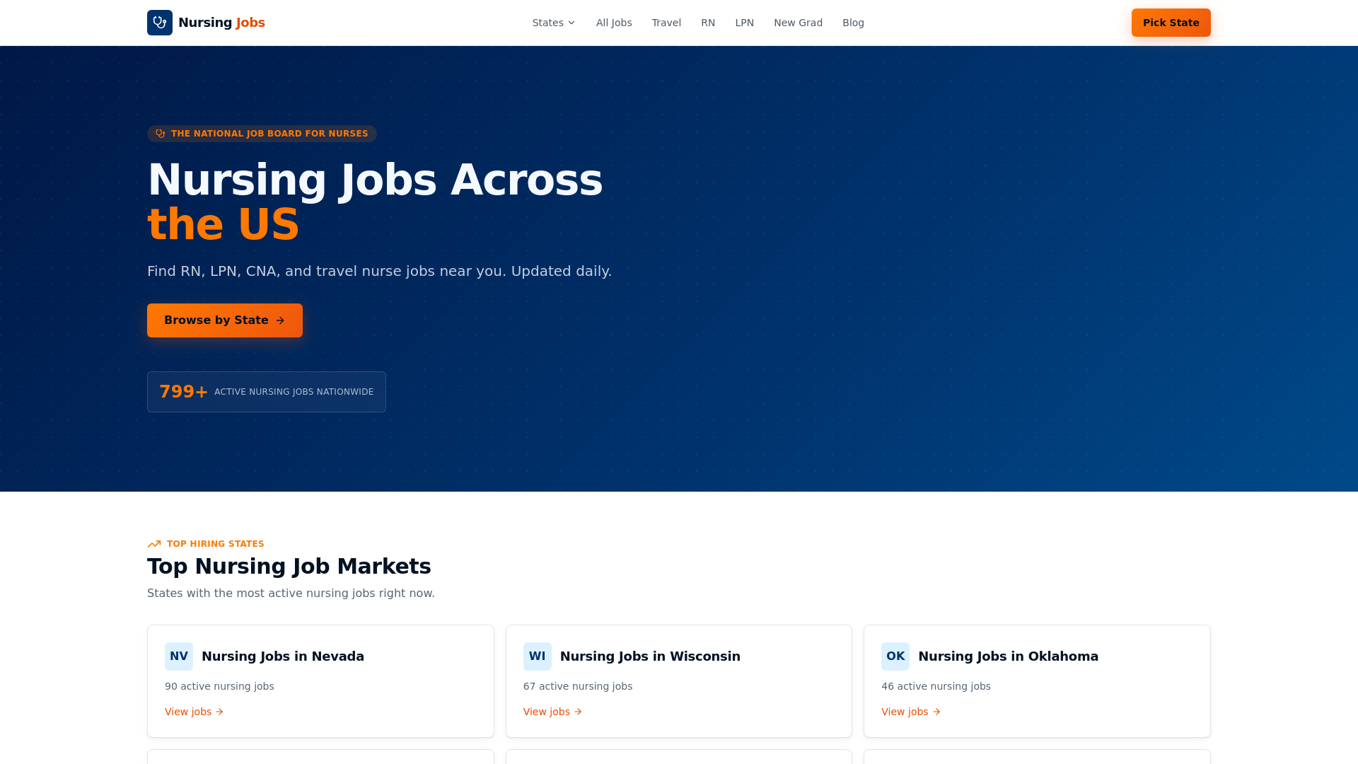 website screenshot of https://travelnursingjobsus.com/