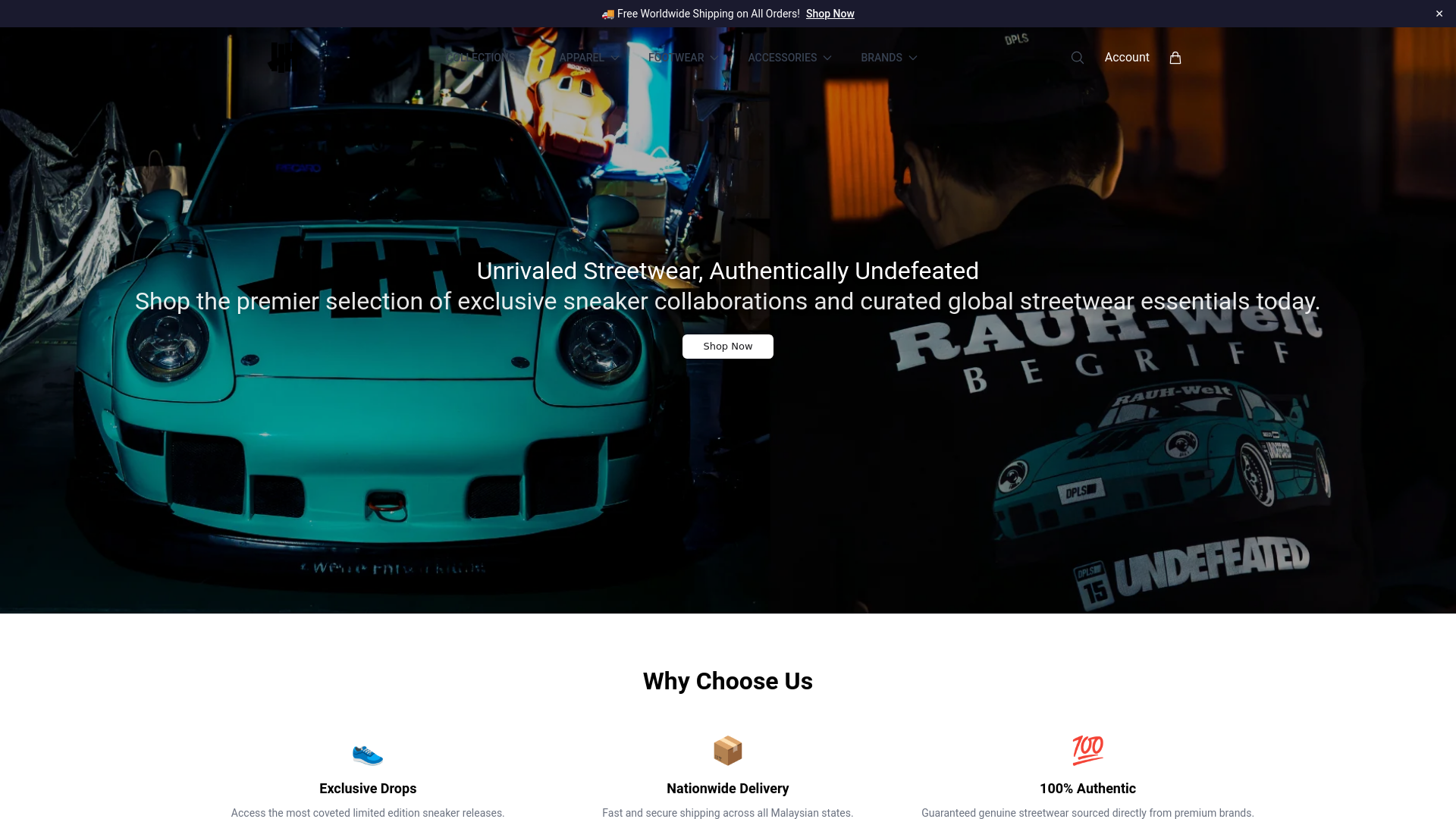 website screenshot of https://undefeatedshop.shop