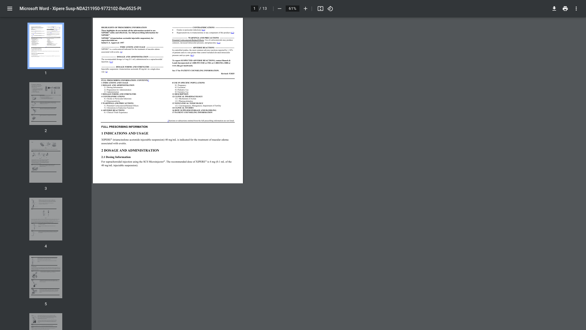 website screenshot of https://pi.bausch.com/globalassets/pdf/packageinserts/vision-care/xipere_prescribing_information.pdf