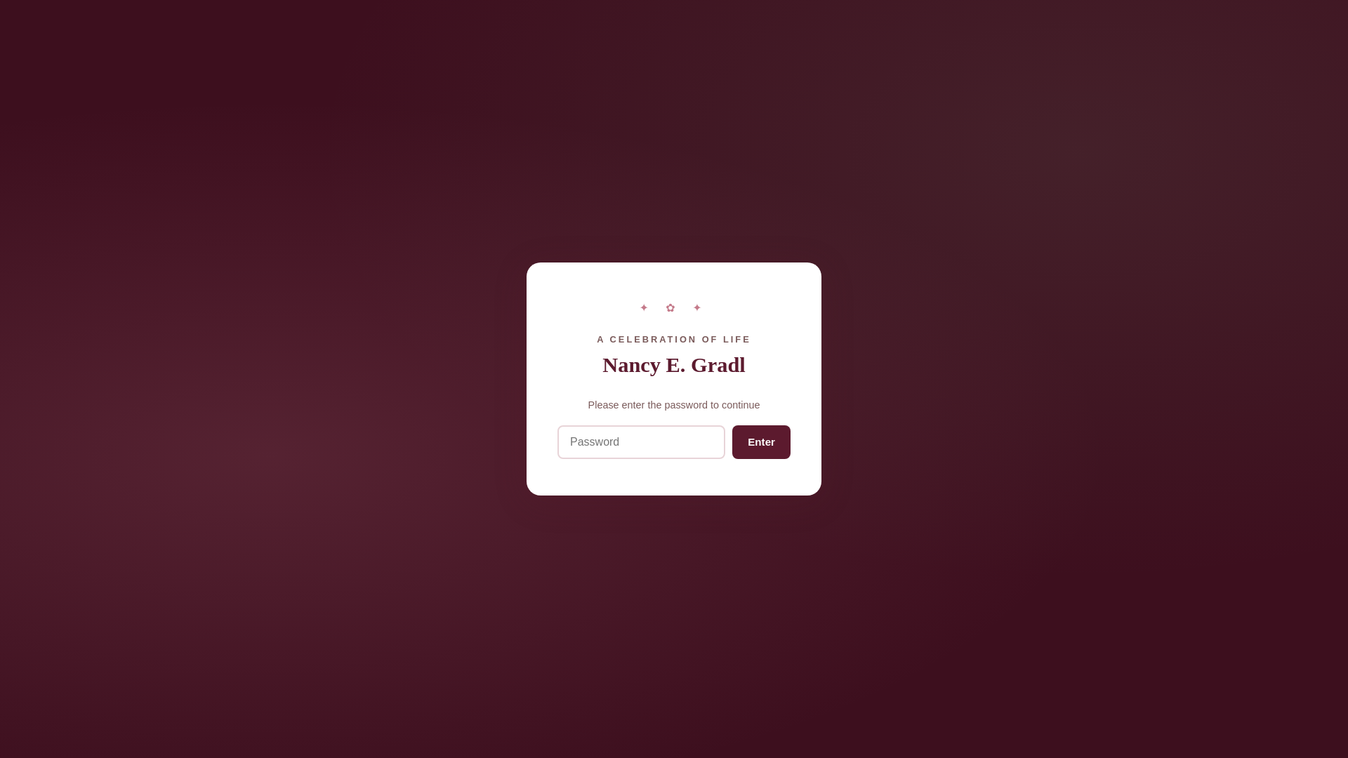 website screenshot of https://nancygradlcelebrationoflife.com/