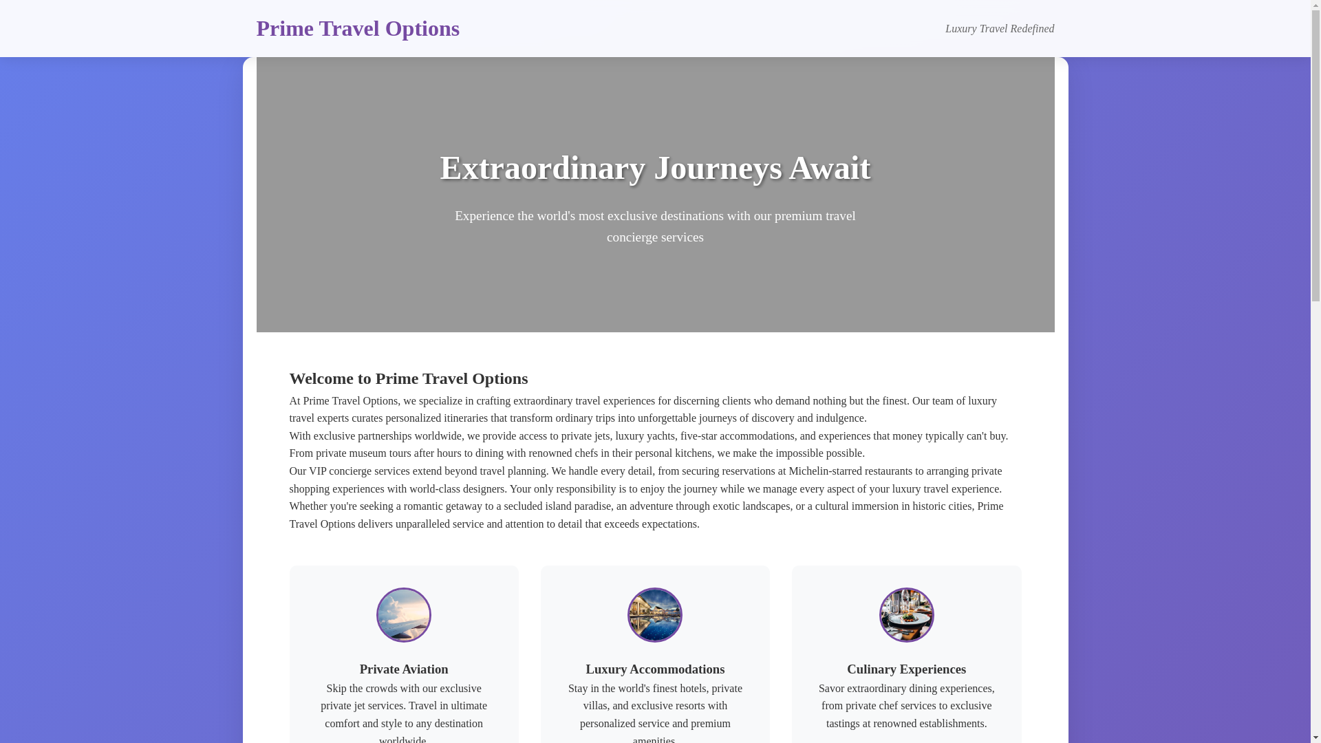 website screenshot of https://primetraveloptions.vip/