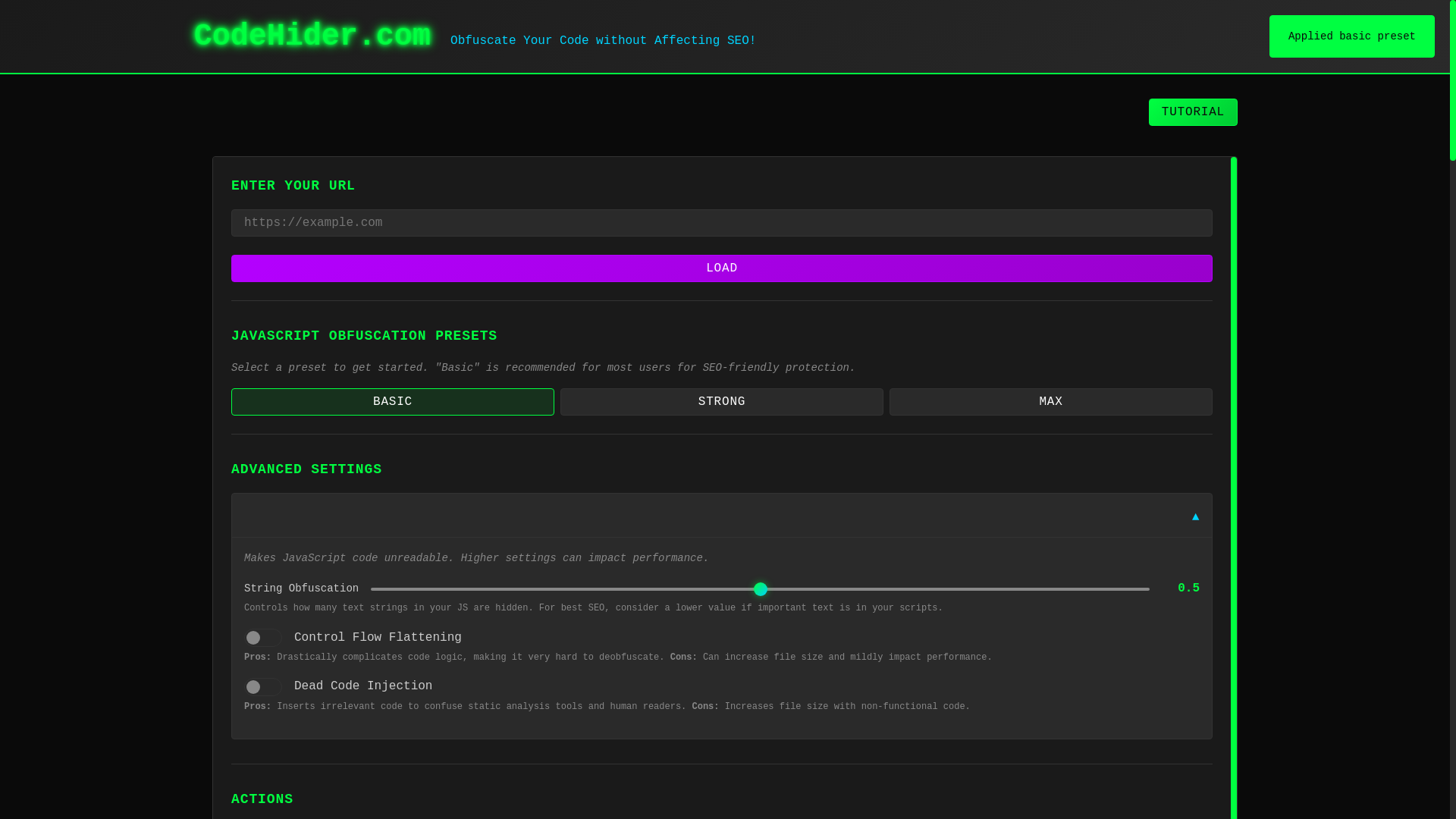 website screenshot of https://codehider.com/
