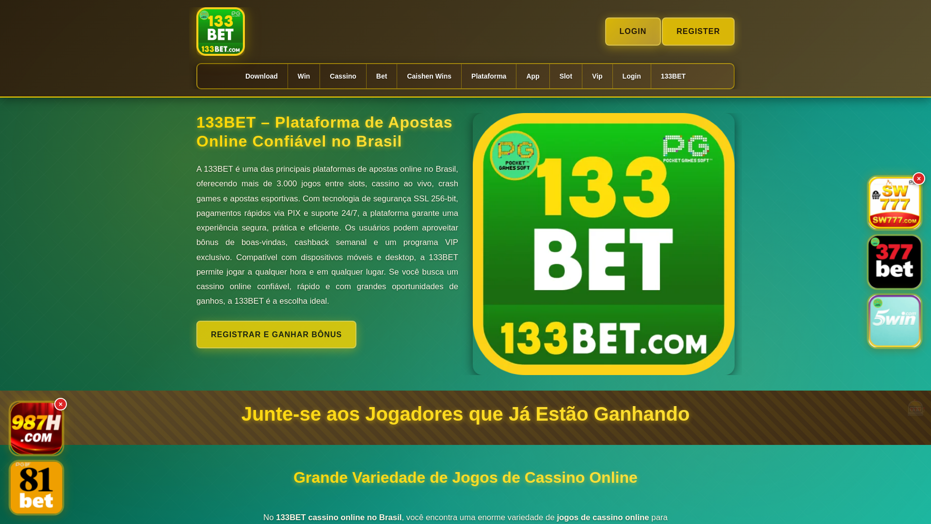 website screenshot of https://133betbr.net/