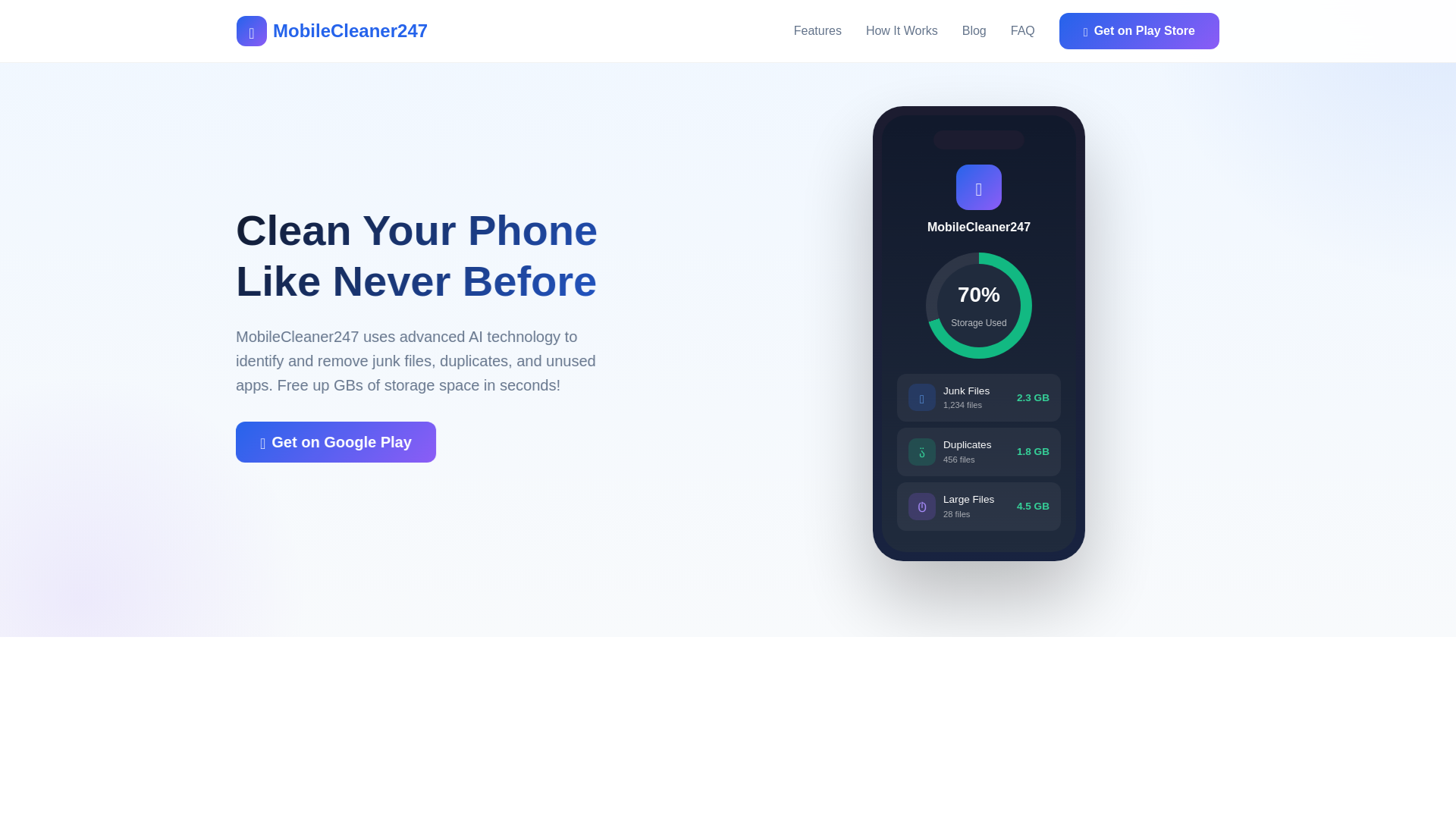 website screenshot of https://mobilecleaner247.com/