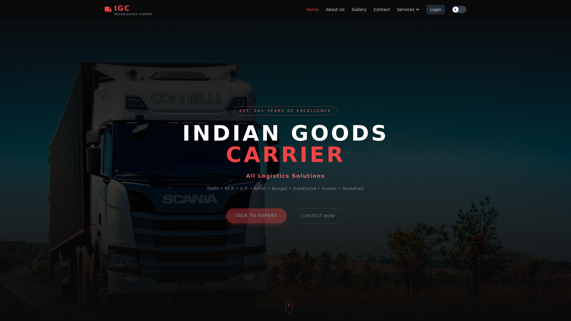 website screenshot of https://igclogistics.in