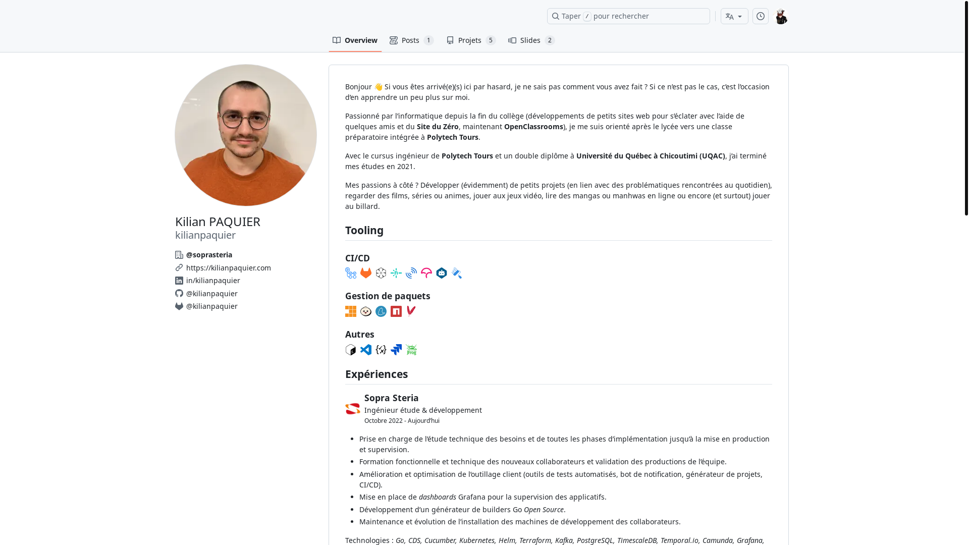 website screenshot of https://kilianpaquier.dev/