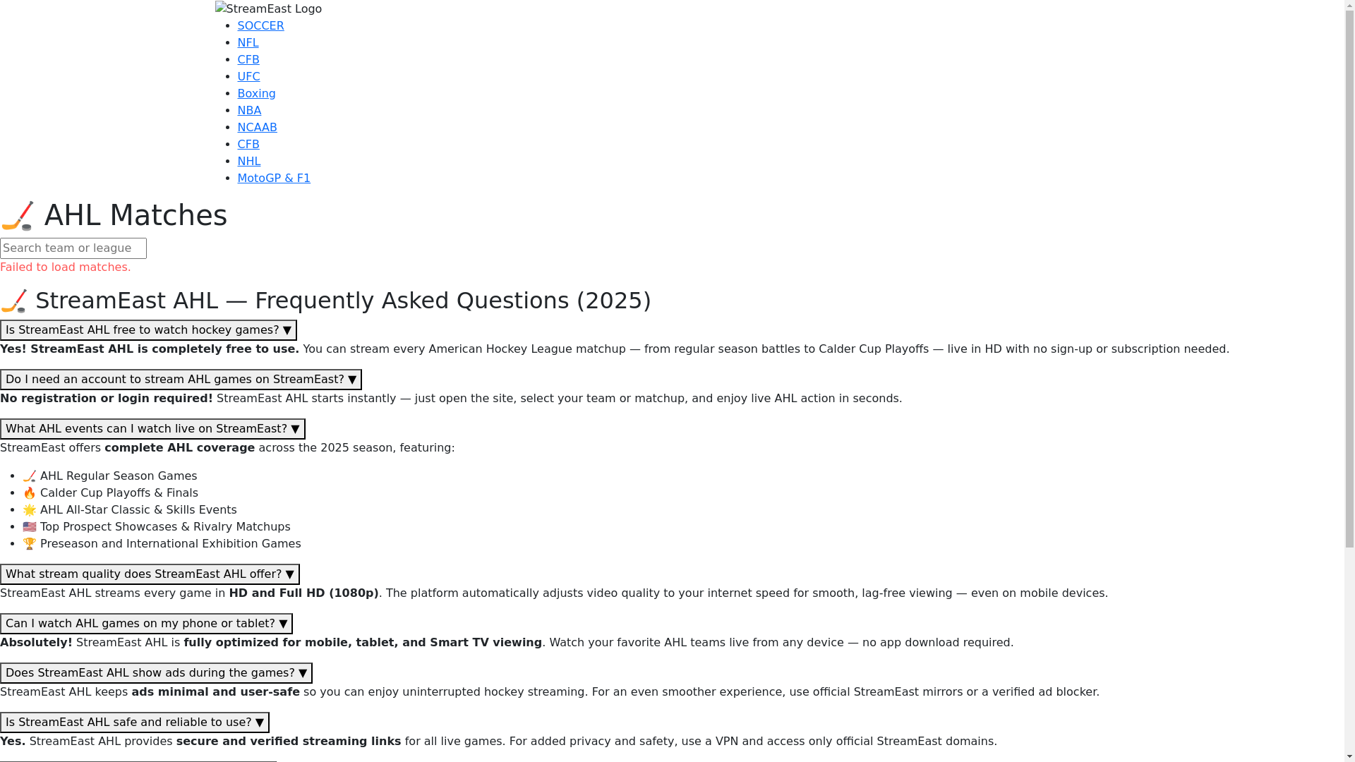 website screenshot of https://ahl-streameast.pages.dev/