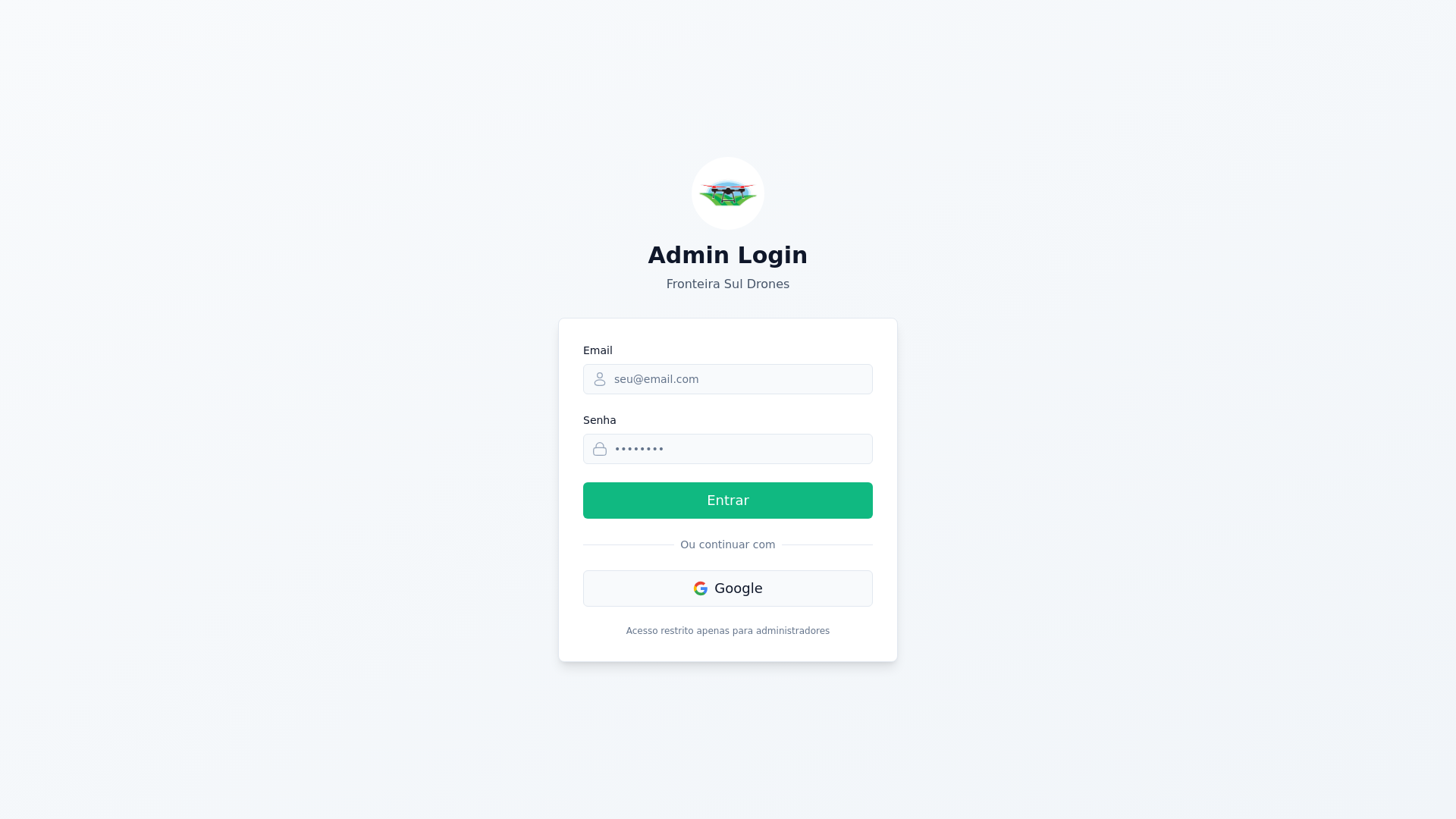 website screenshot of https://fronteira-sul-drones-admin.pages.dev/