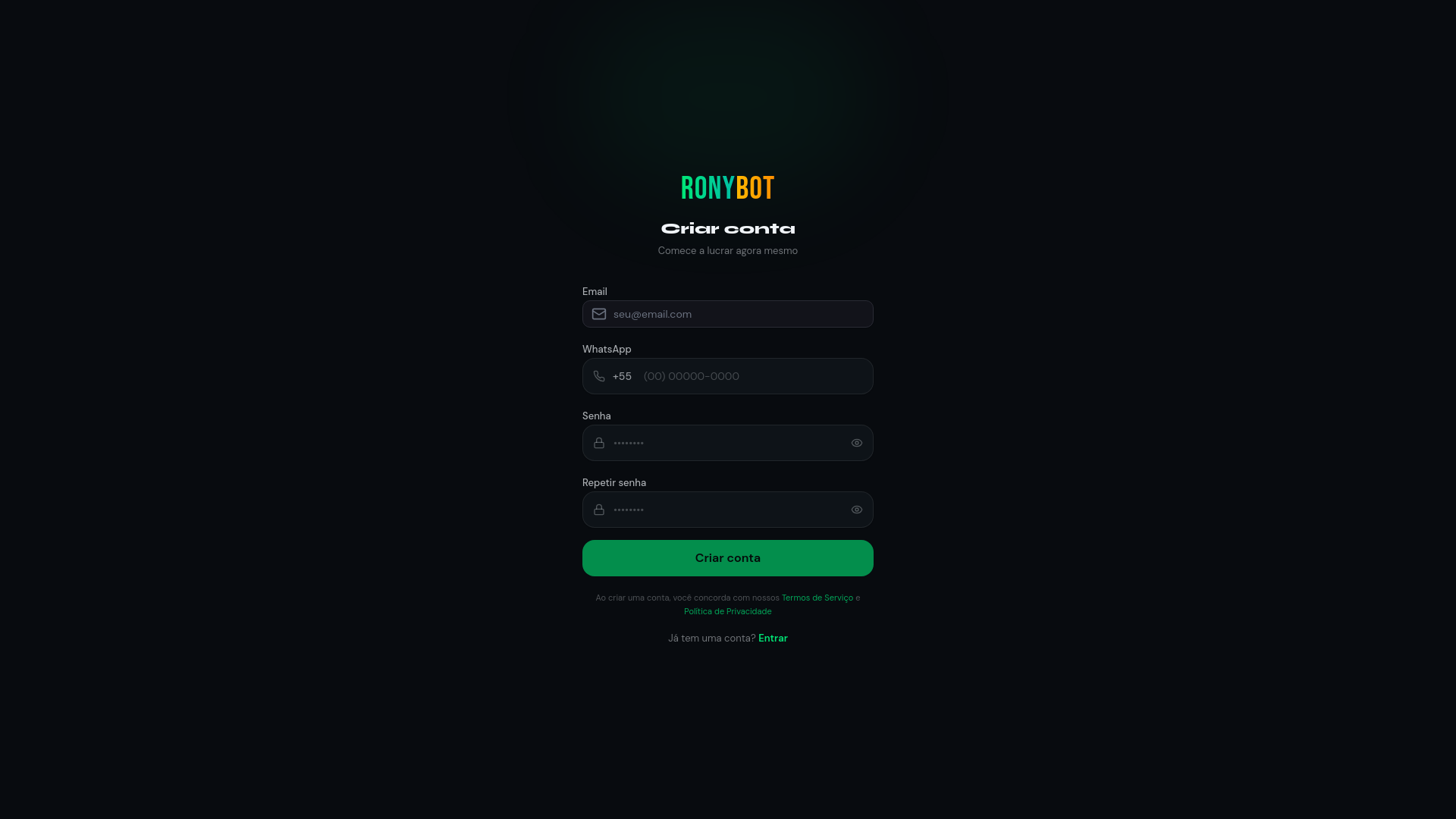 website screenshot of https://ronybot.com/