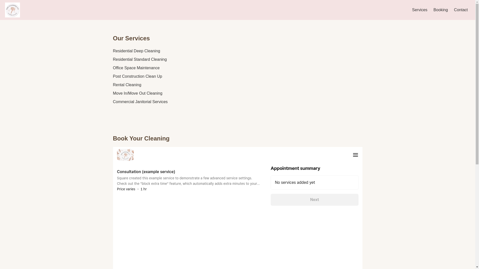 website screenshot of https://thecleaningco830.com/