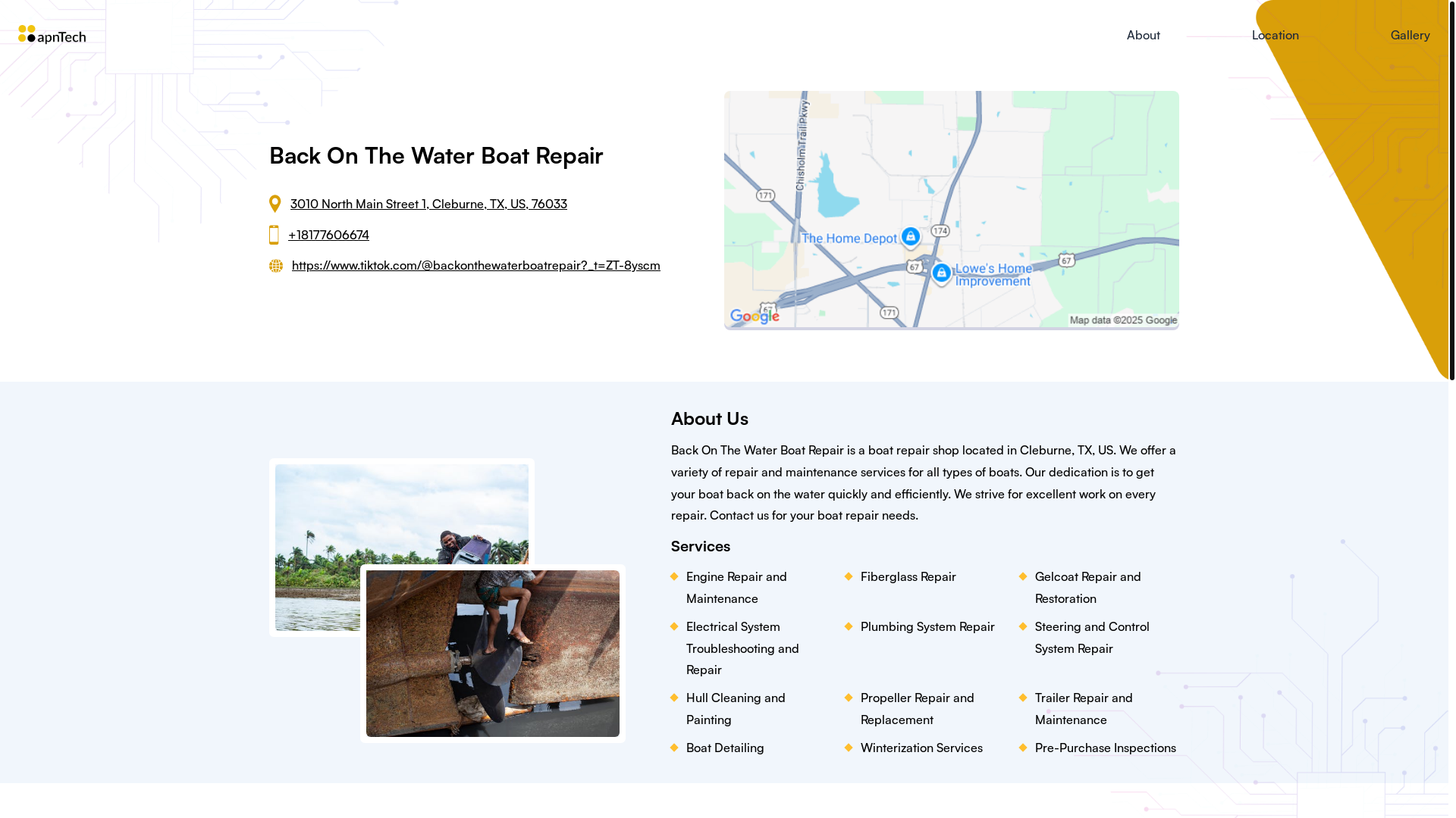 website screenshot of https://backonthewaterboatrepair.online/