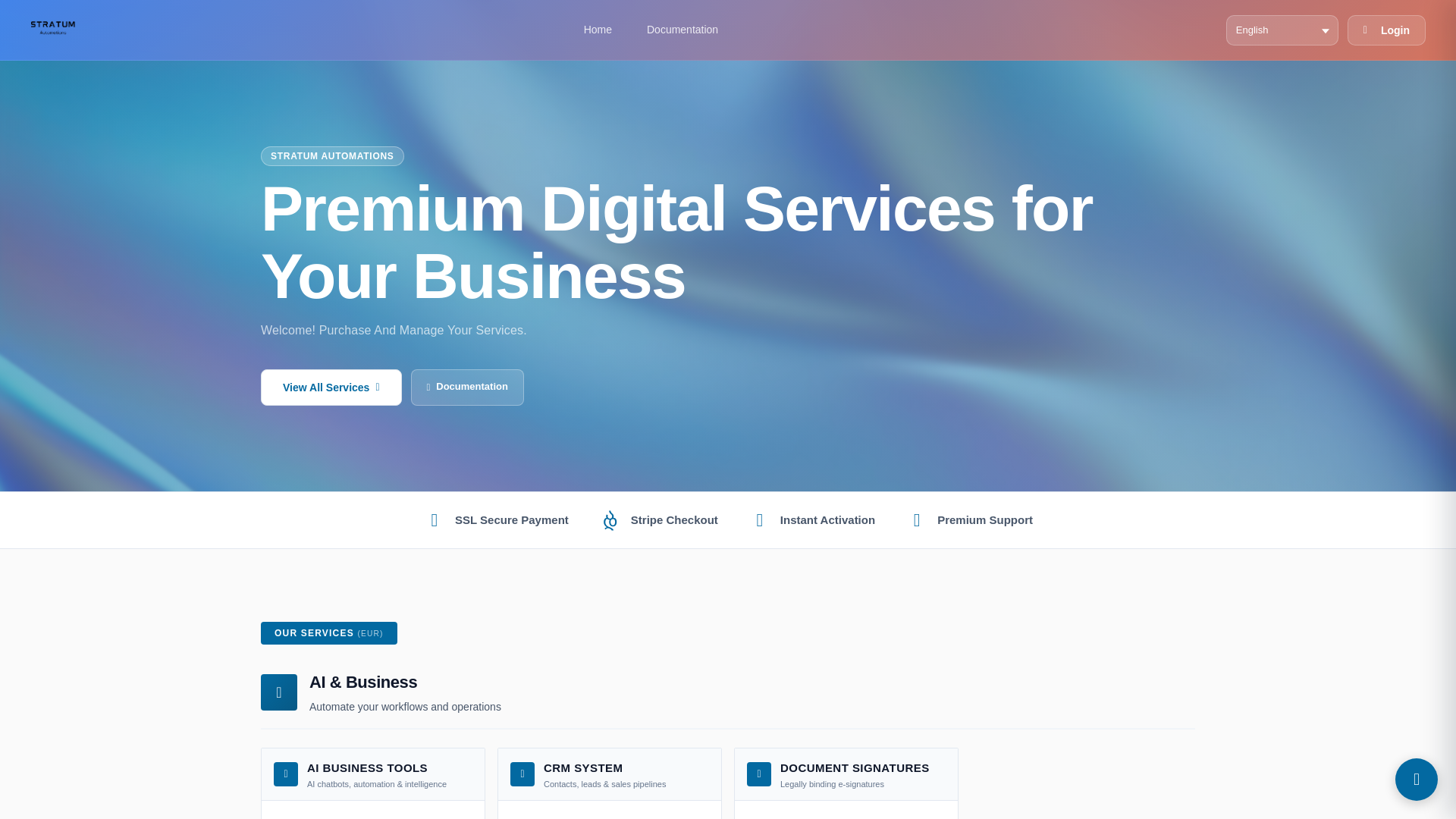 website screenshot of https://stratumautomations.com/