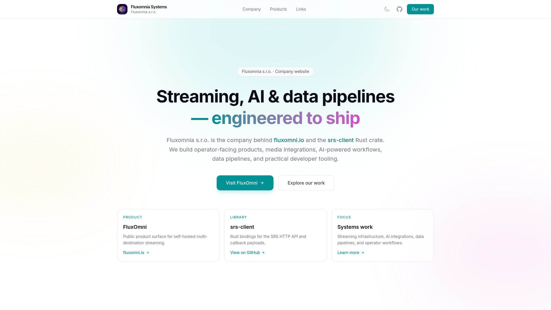 website screenshot of https://fluxomnia-systems.pages.dev/