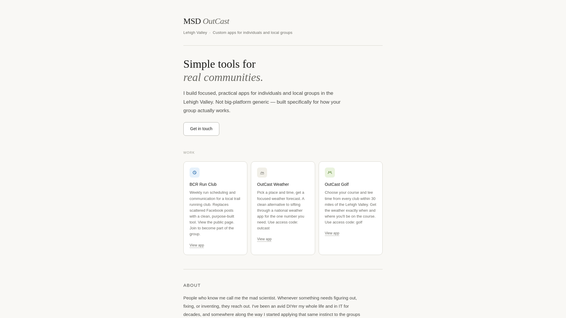 website screenshot of https://msdoutcast.com/