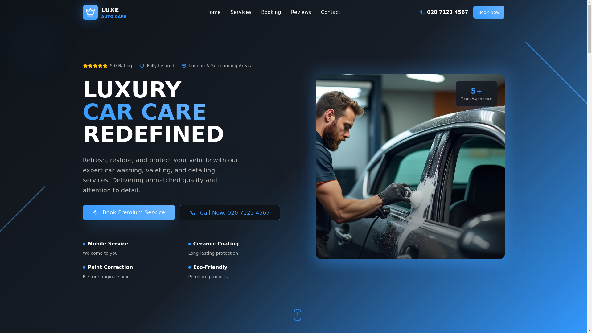 website screenshot of https://my-new-valeting-website.com/
