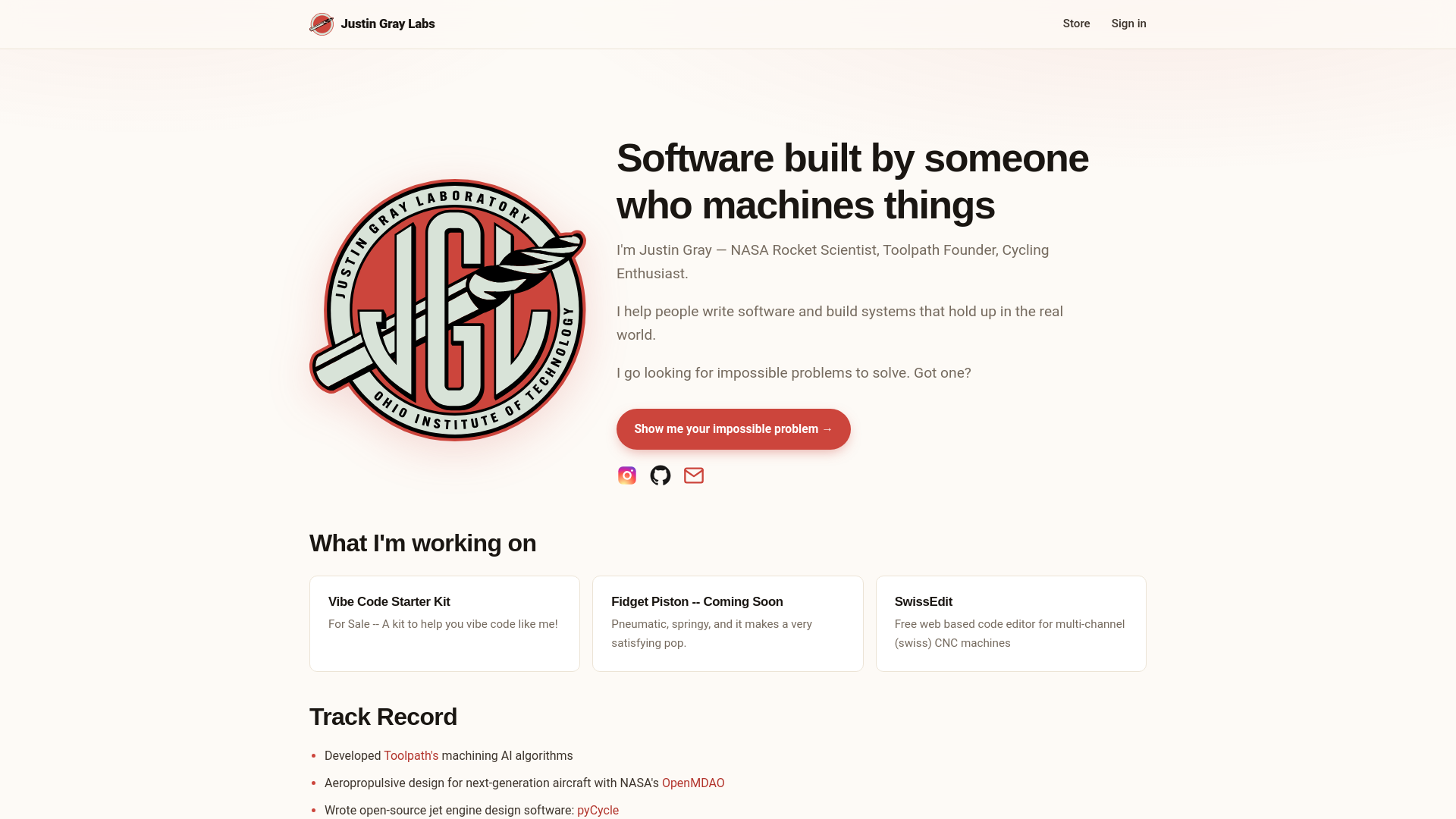 website screenshot of https://justingraylabs.com/