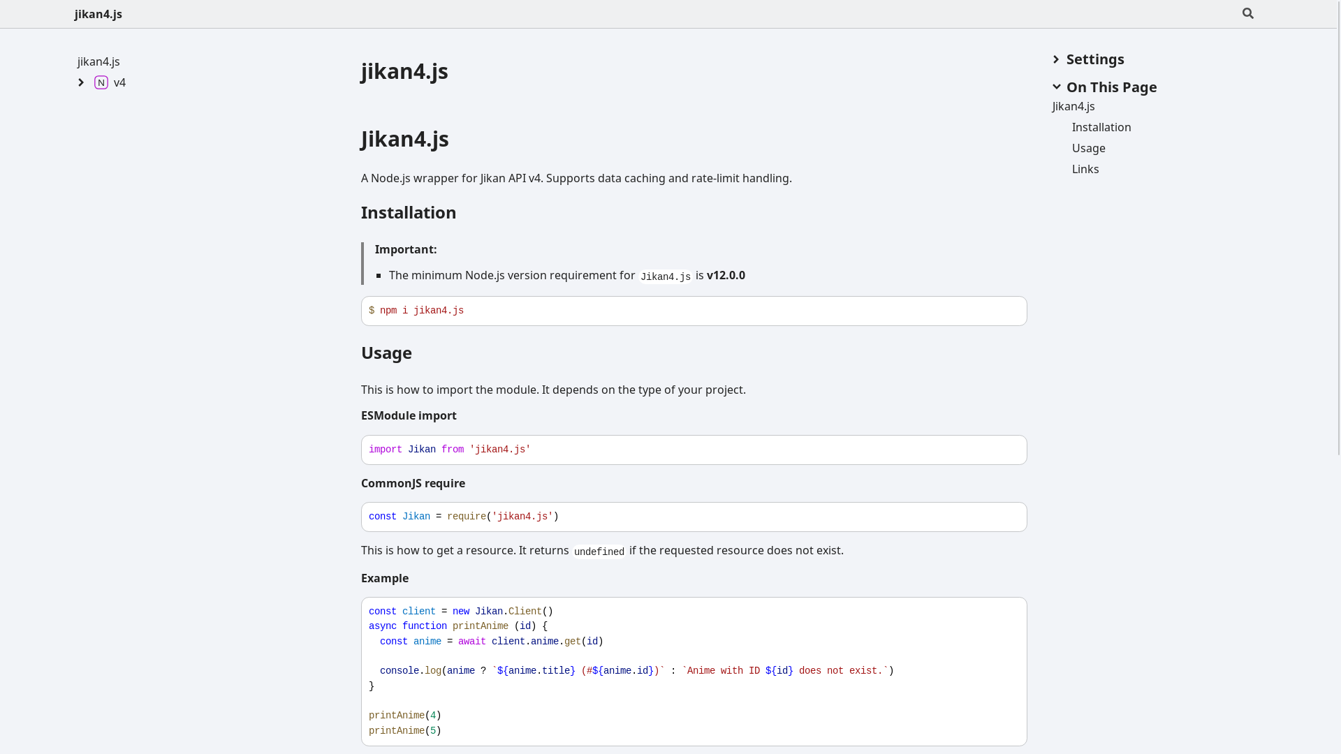 website screenshot of https://jikan4-js.pages.dev/