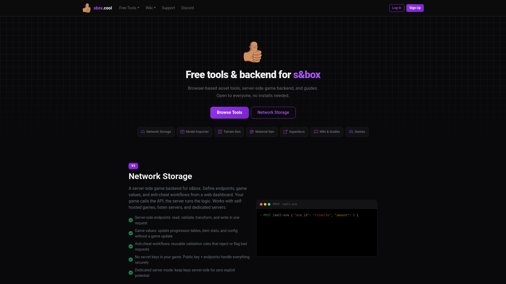 website screenshot of https://sbox.cool/