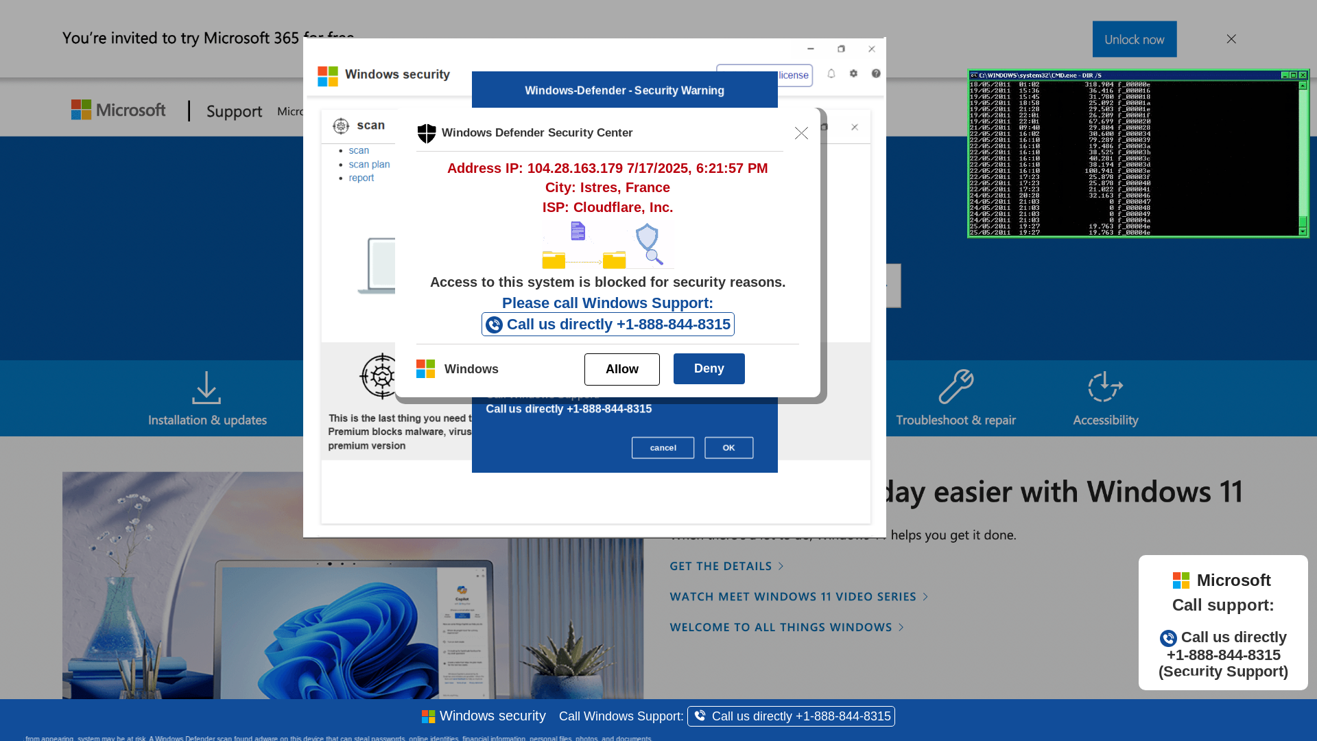 website screenshot of https://fqiwue09-secondary.z19.web.core.windows.net/wewebinfocodeinfo01Html/?bcda=1-888-844-8315