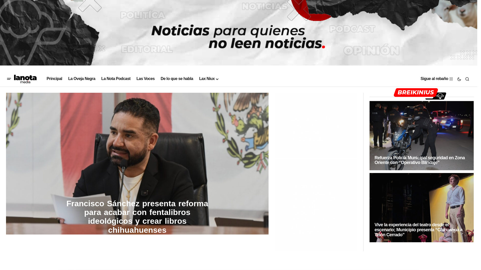 website screenshot of https://lanotamedia.mx/