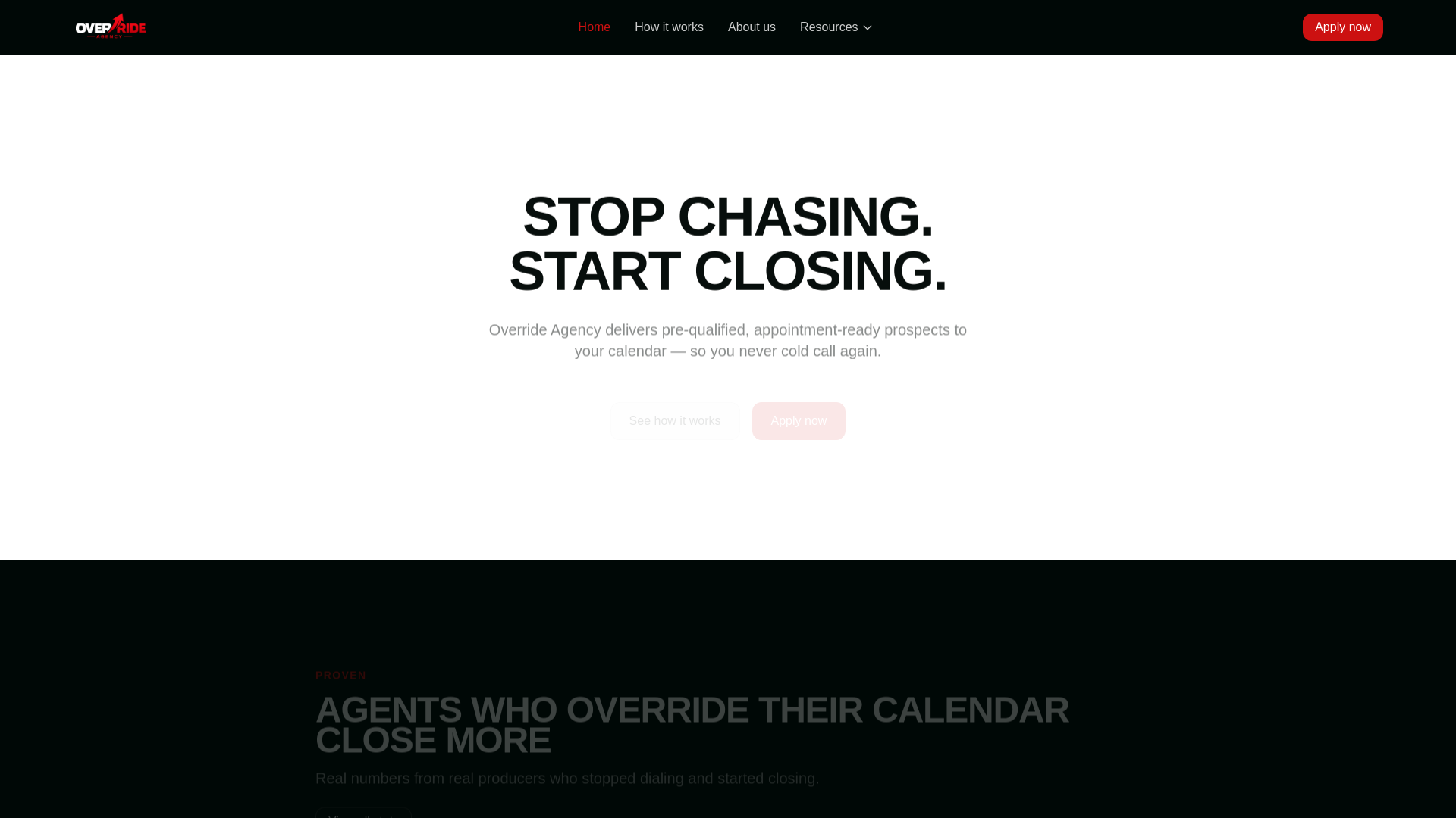 website screenshot of https://override-agency.pages.dev/