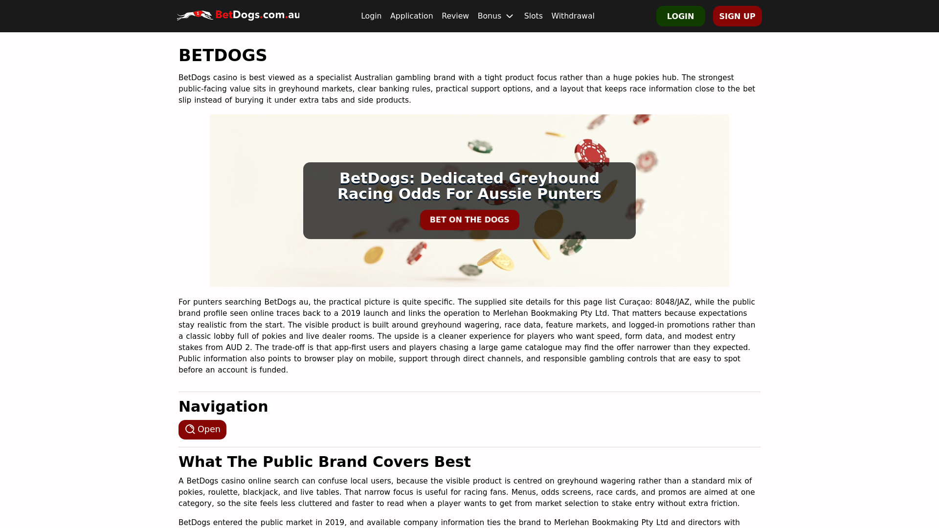 website screenshot of https://betdogs.casino