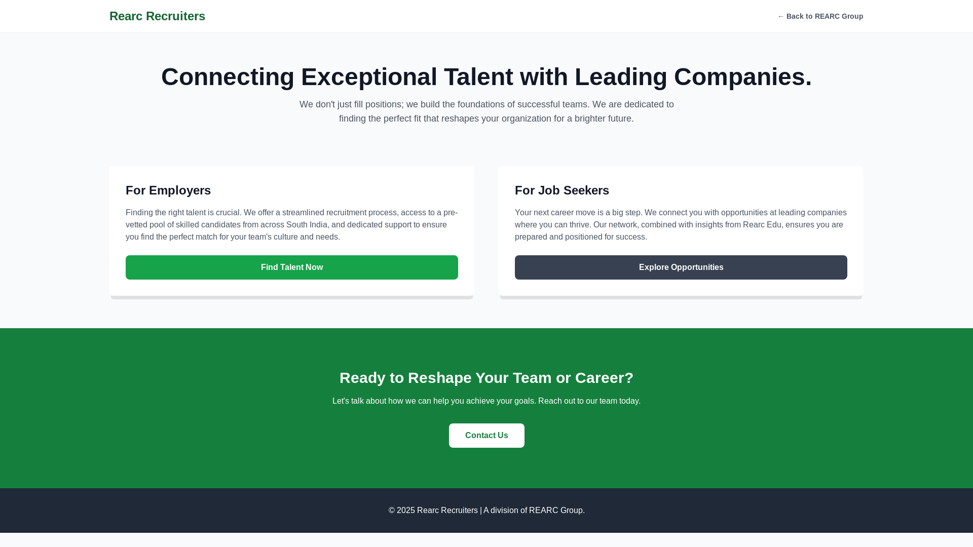 website screenshot of https://rearcrecruiters.pages.dev/