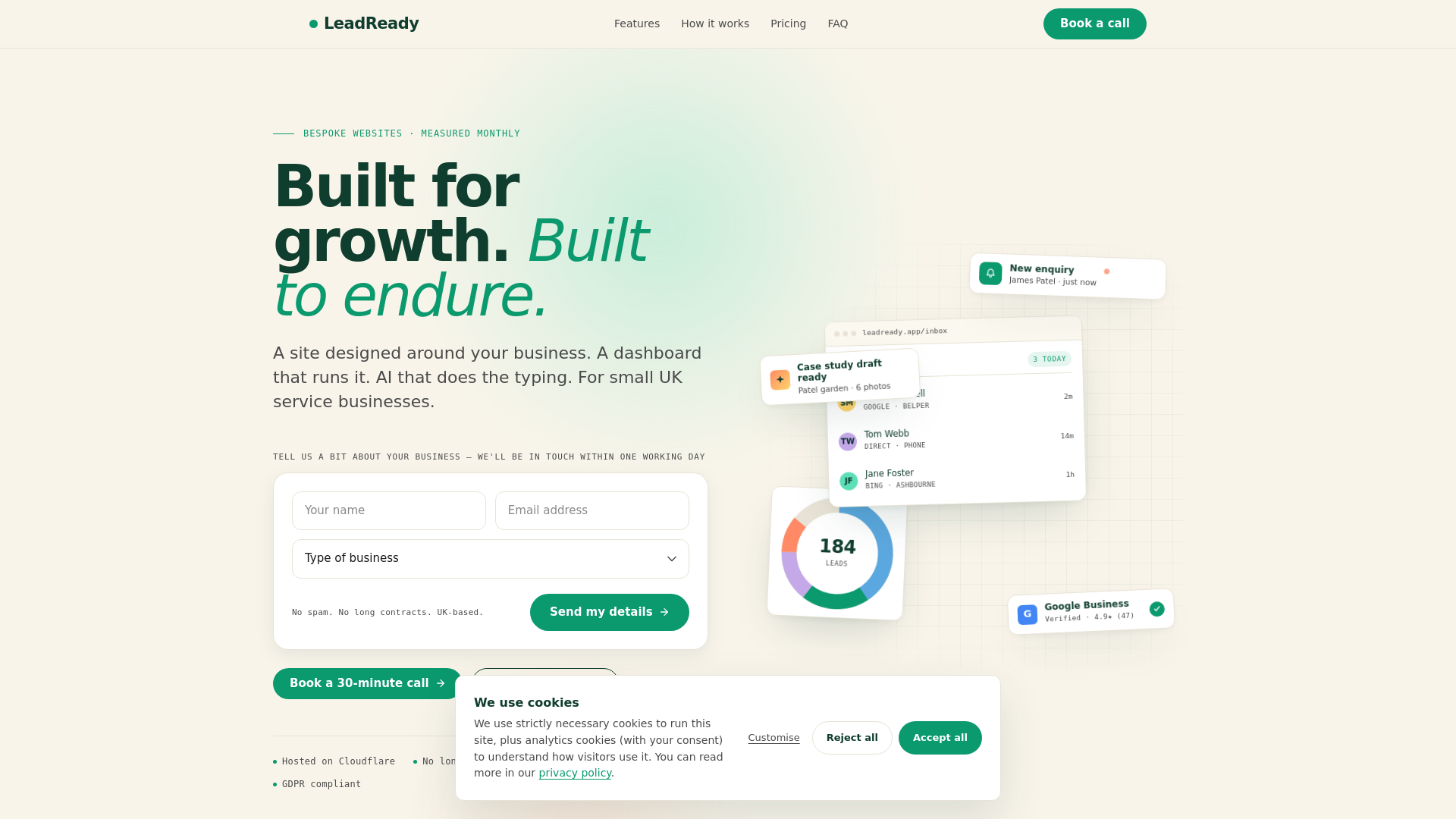 website screenshot of https://leadready-website-eojtl.sevalla.app
