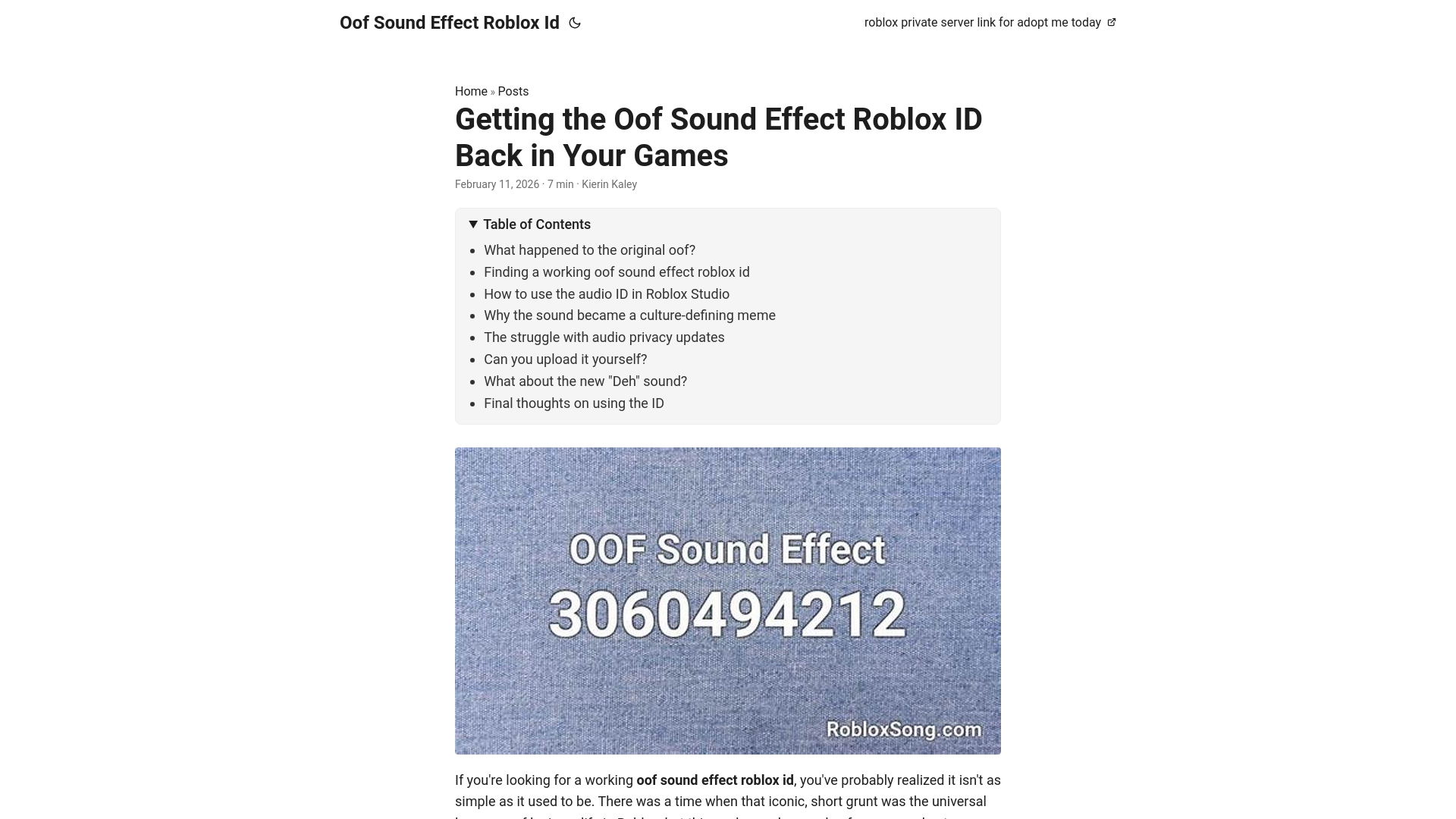 website screenshot of https://oof-sound-effect-roblox-id.pages.dev/