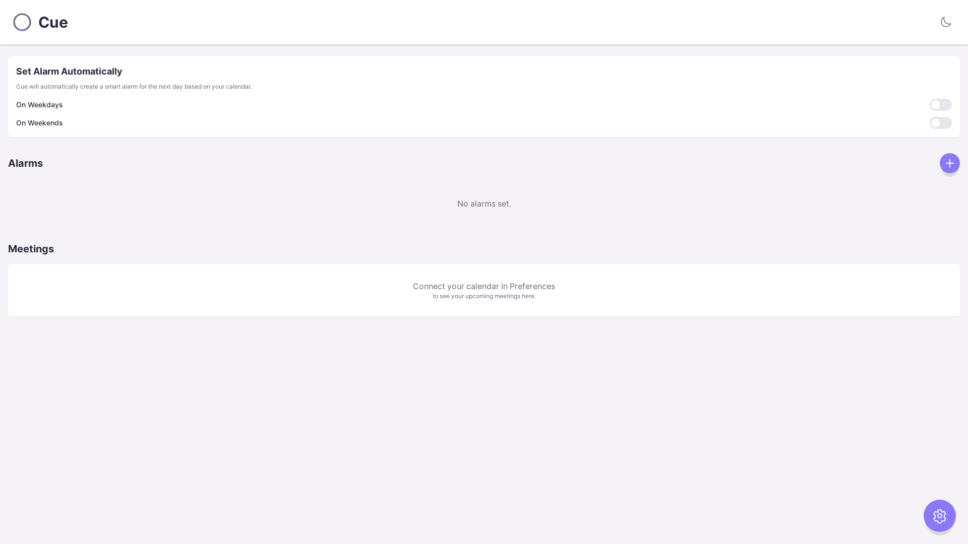 website screenshot of https://cue-the-smart-alarm.pages.dev/