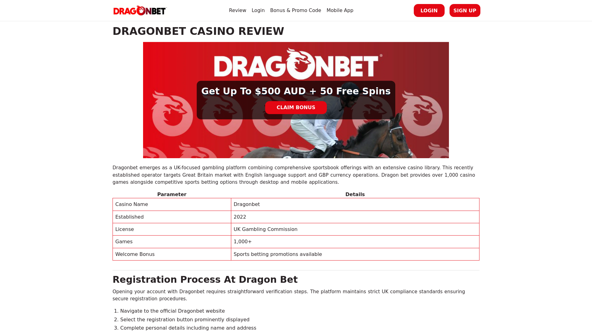 website screenshot of https://dragonbet-casinos.com/