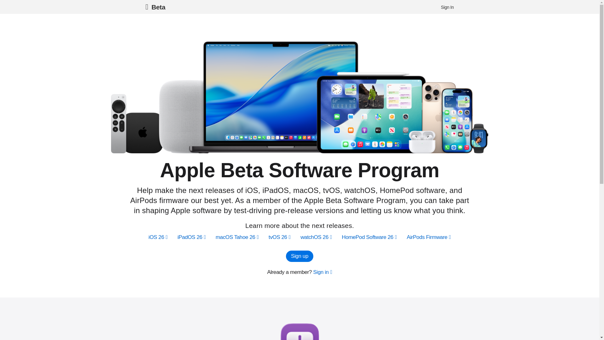 website screenshot of https://beta.apple.com/