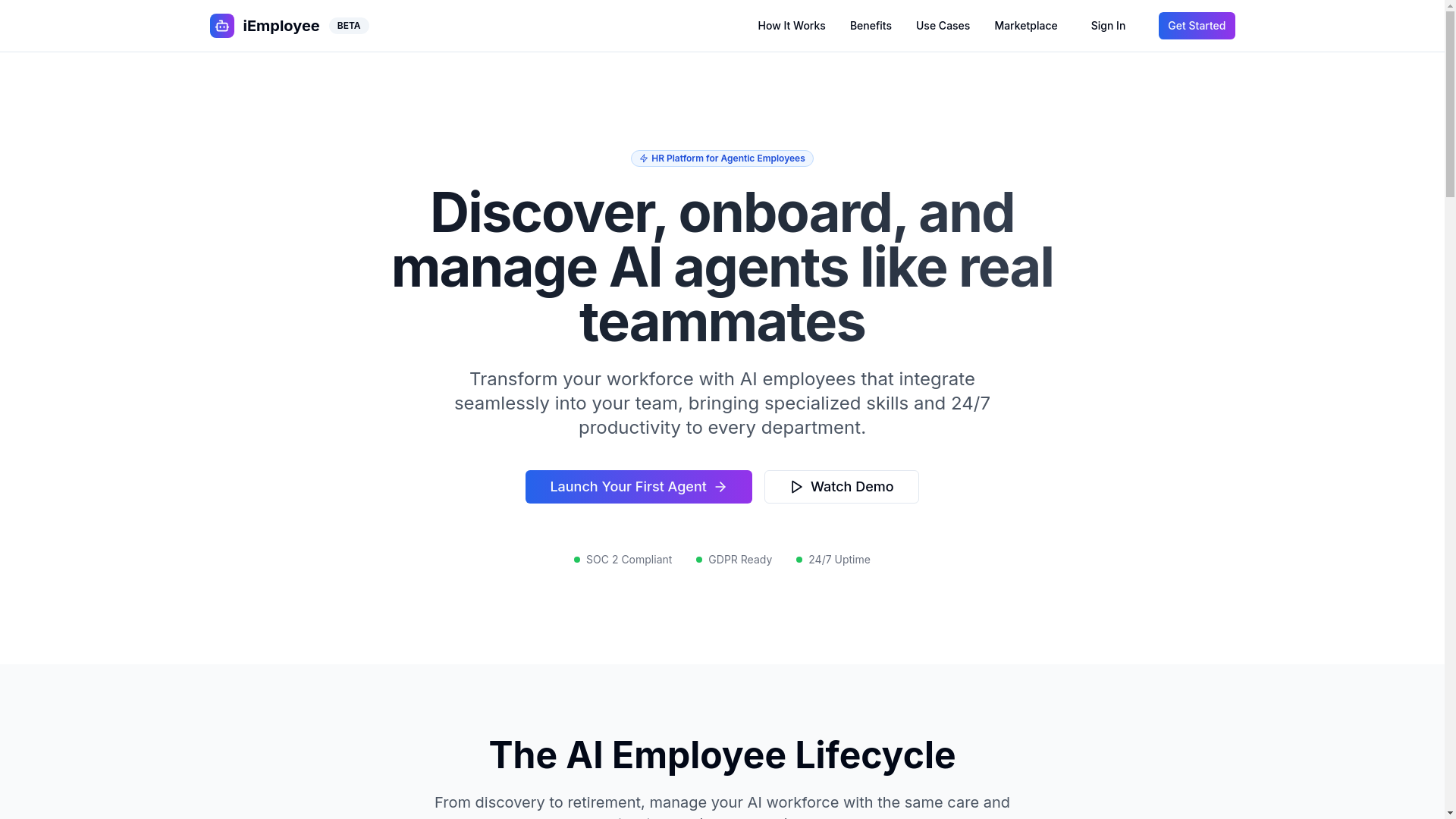 website screenshot of https://iemployee.ai/