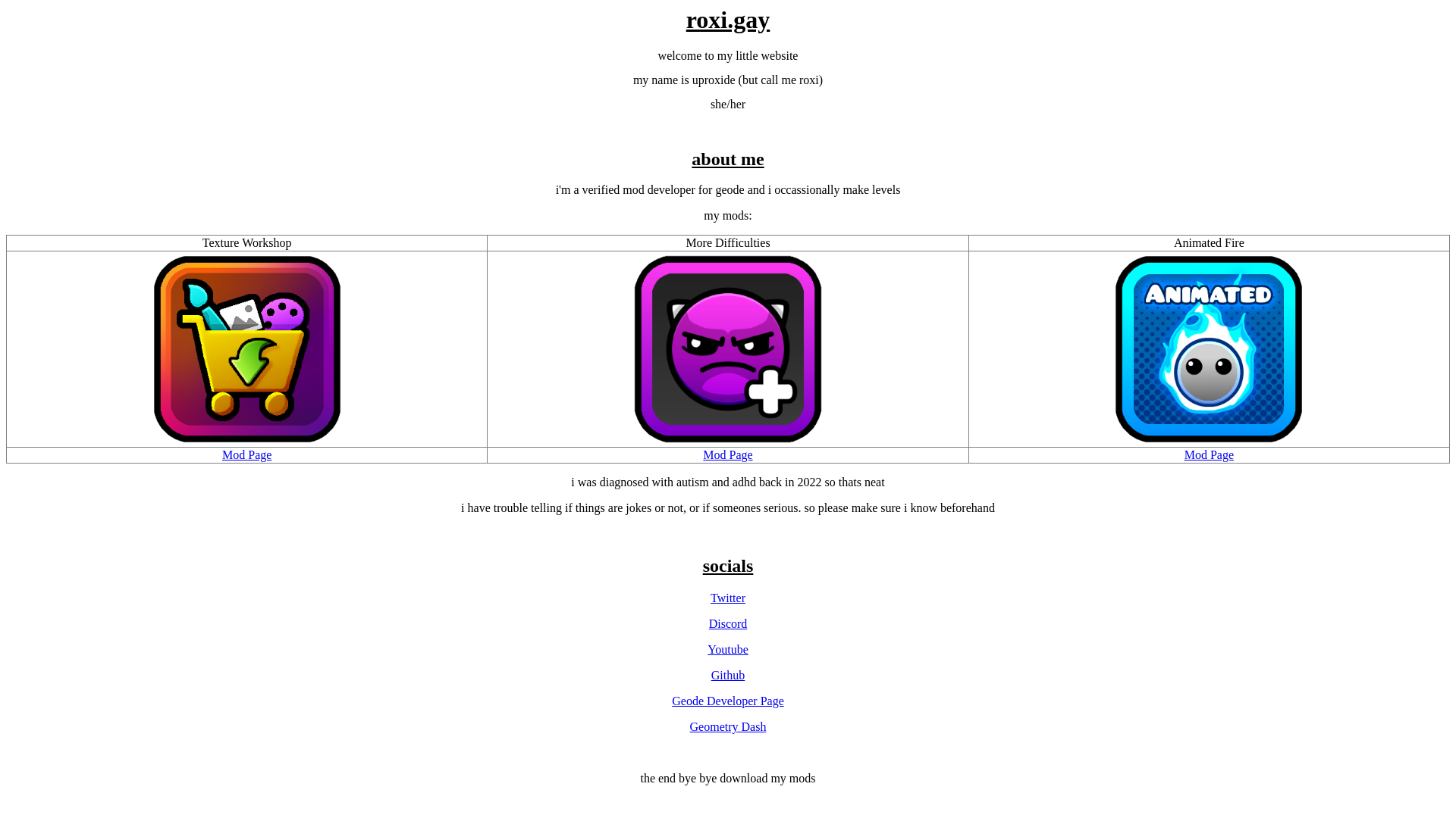 website screenshot of https://roxi.gay/