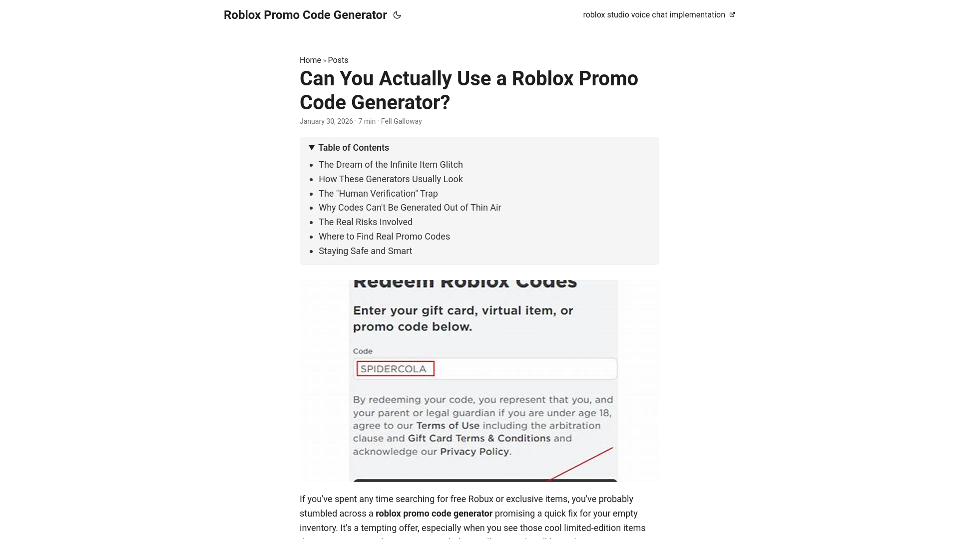 website screenshot of https://roblox-promo-code-generator.pages.dev/