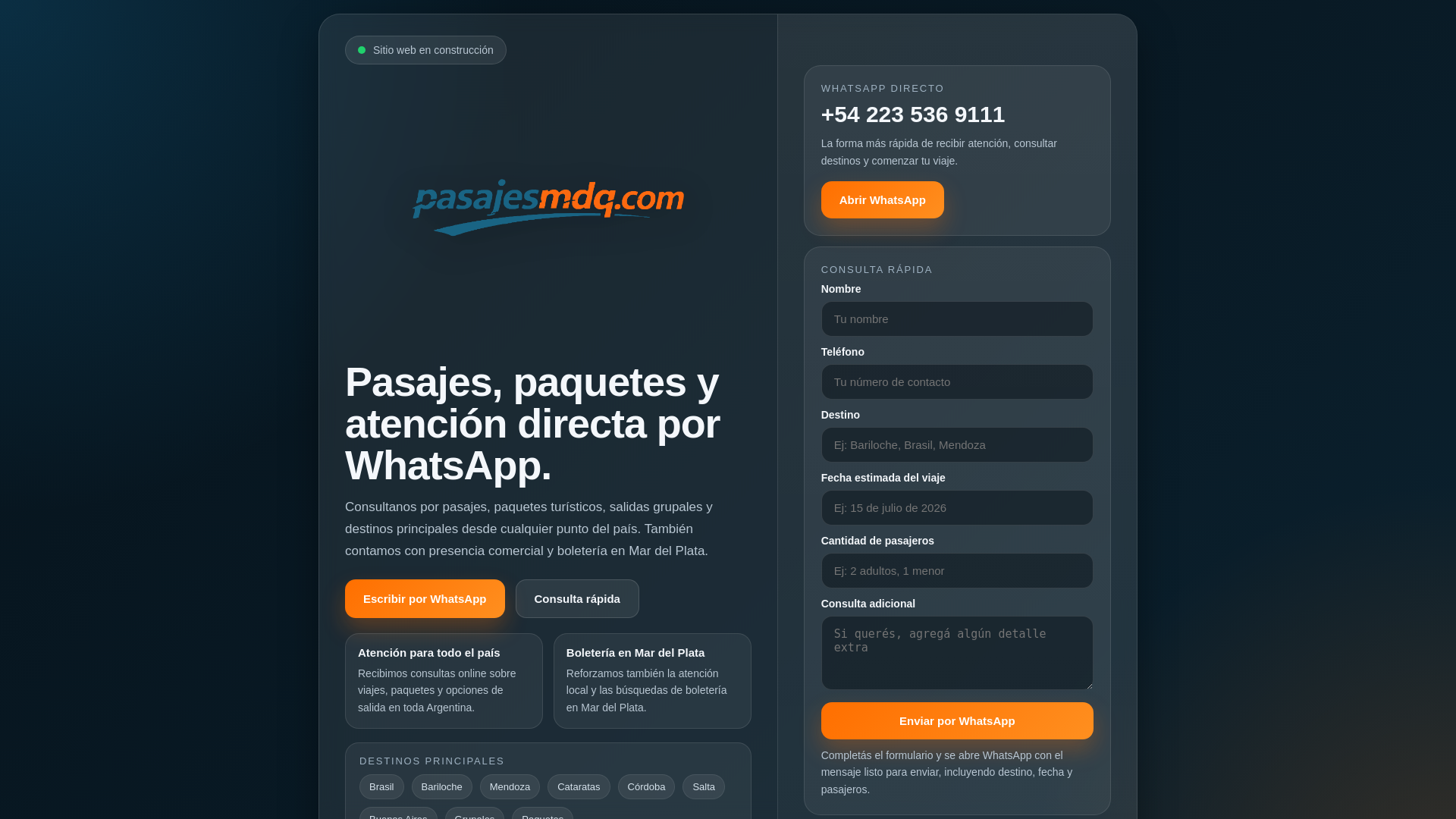 website screenshot of https://pasajesmdq.com.ar/