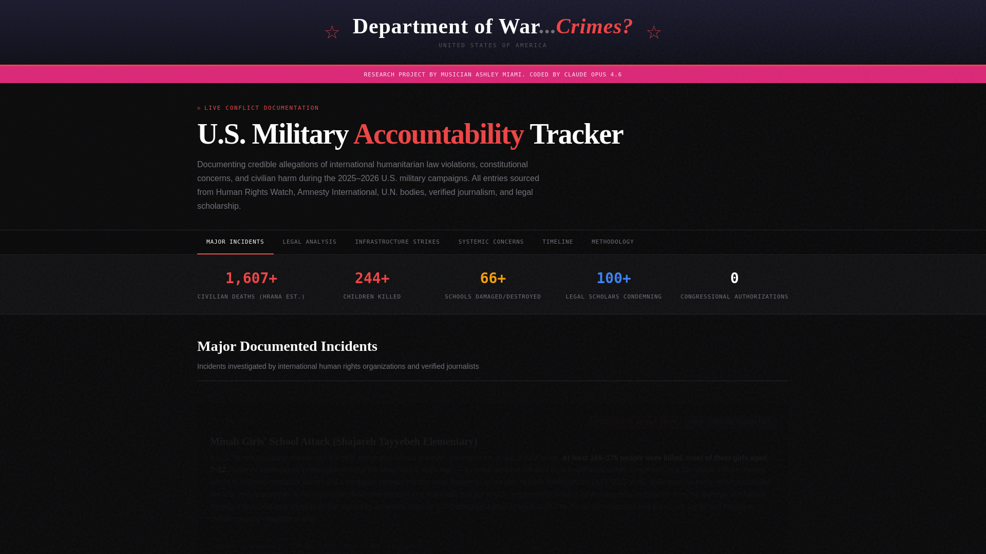 website screenshot of https://departmentofwarcrimes.org